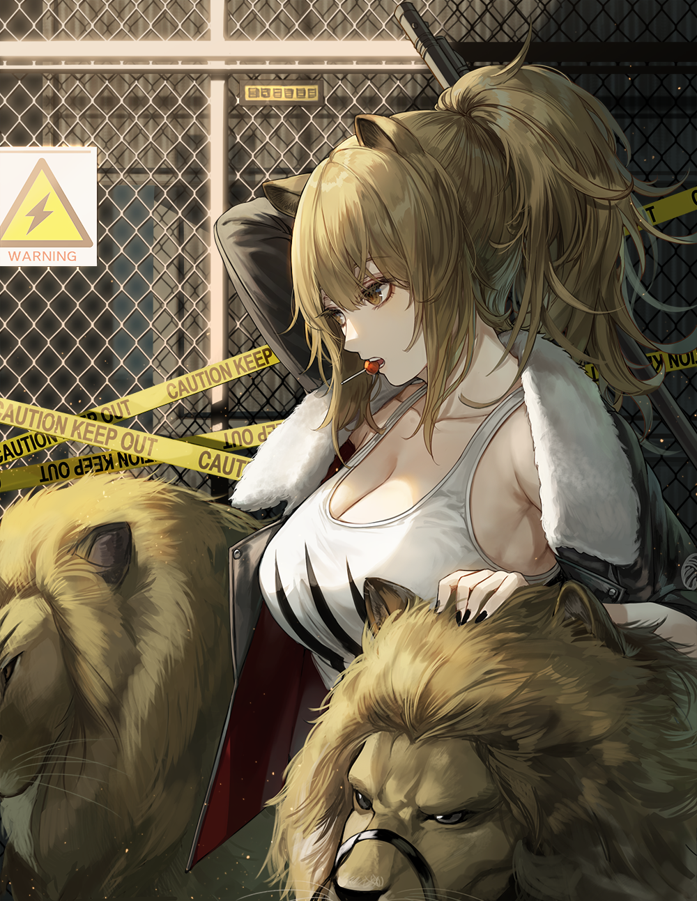 EB Anime Anime Girls Portrait Display Arknights Siege Arknights Kim Eb Animal Ears Lion Tank Top Wallpaper:1000x1293