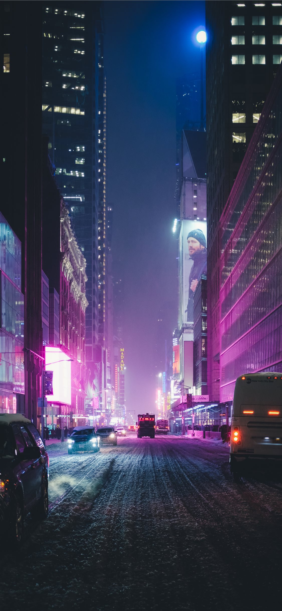 Neon New York under the Snow iPhone 11 Wallpaper Free Download