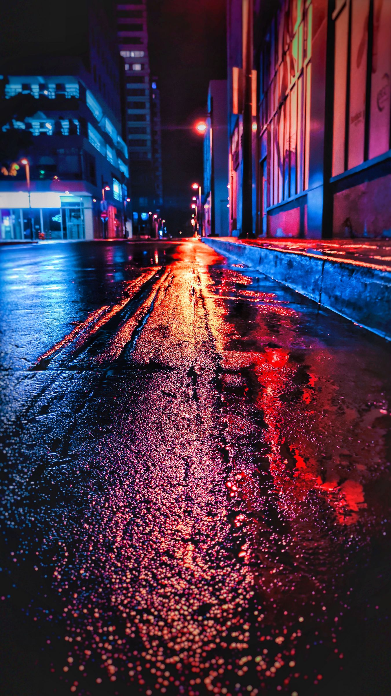 Download wallpaper 1350x2400 street, night, wet, neon, city iphone 8+/7+/6s+/for parallax HD background