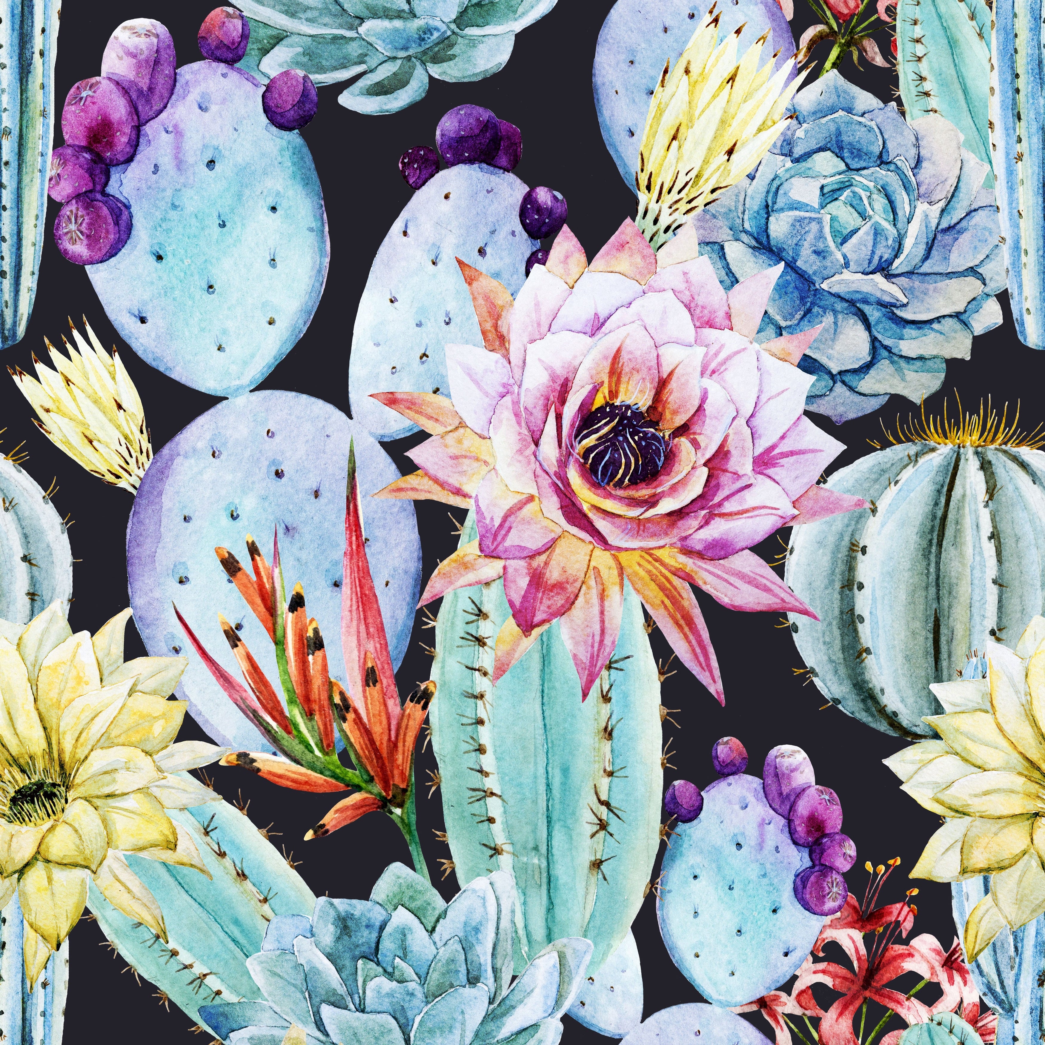 Dark Large Cactus Peel and Stick Wallpaper