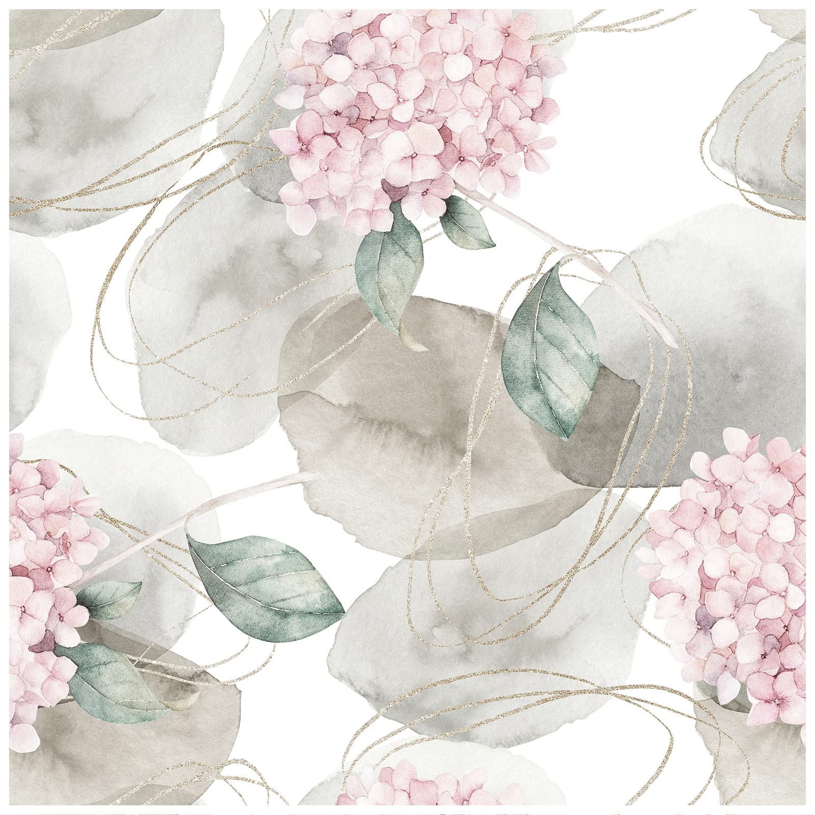HAOKHOME 93164 Abstract Nordic Peel And Stick Wallpaper Geometric Hydrangea Floral White Grey Pink Stick On Home Decor 17.7in X 118in