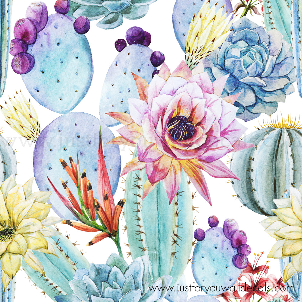 Sample Cactus Wallpaper with Pink and Yellow Flowers