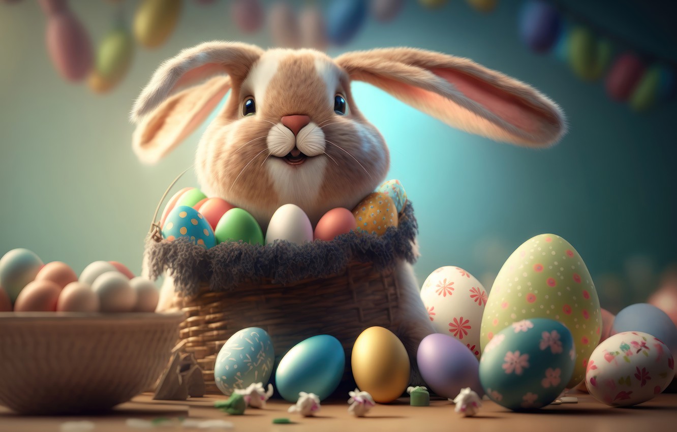 Wallpaper eggs, colorful, rabbit, Easter, spring, Easter, eggs, bunny, cute, decoration image for desktop, section праздники