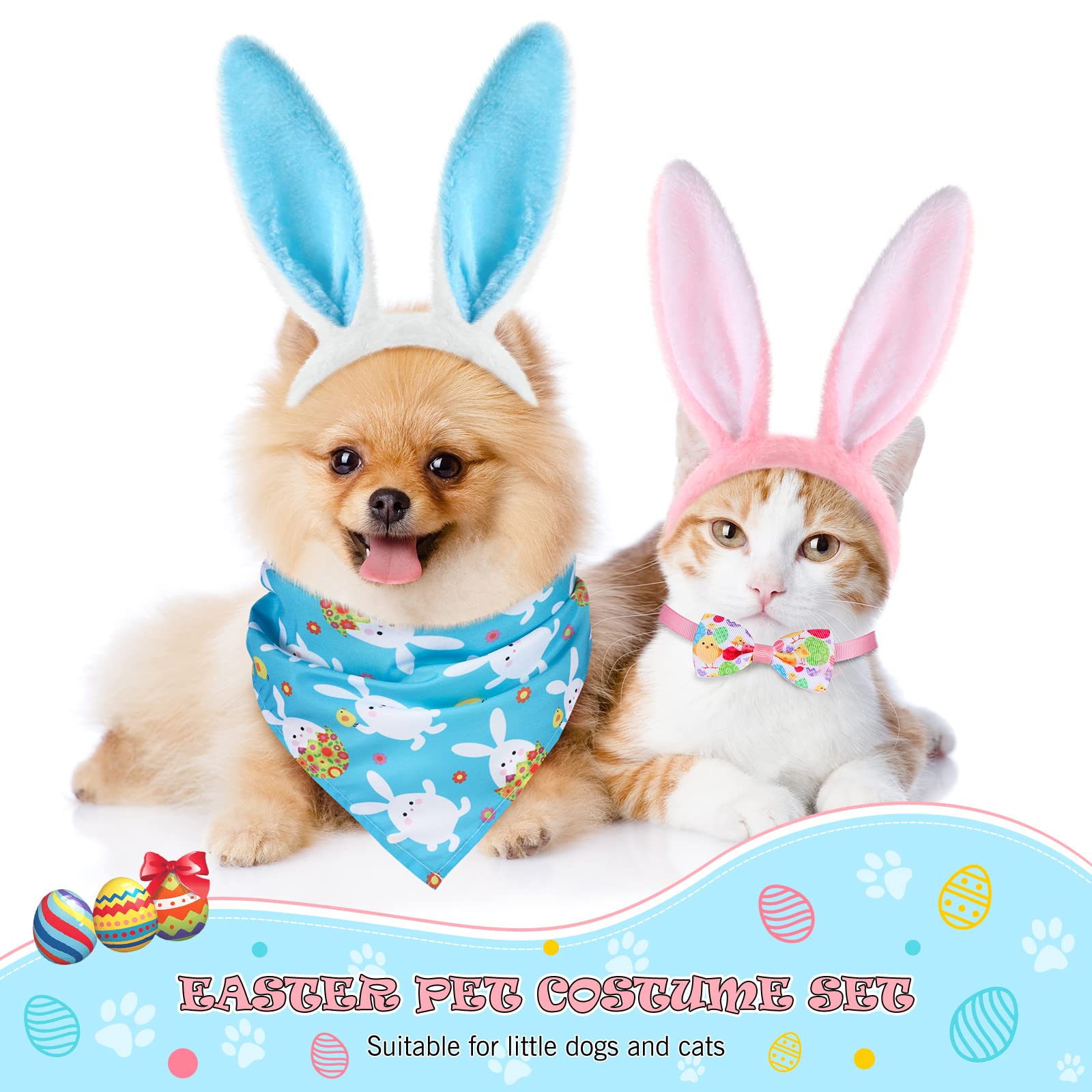 Amazon.com, 4 Pieces Easter Dog Outfit Costume Set Including Dog Bunny Ears Headbands Adjustable Collar with Bow Tie Dog Puppy Bandana with Easter Eggs Rabbit Chicken Pattern for Cats Puppy Easter
