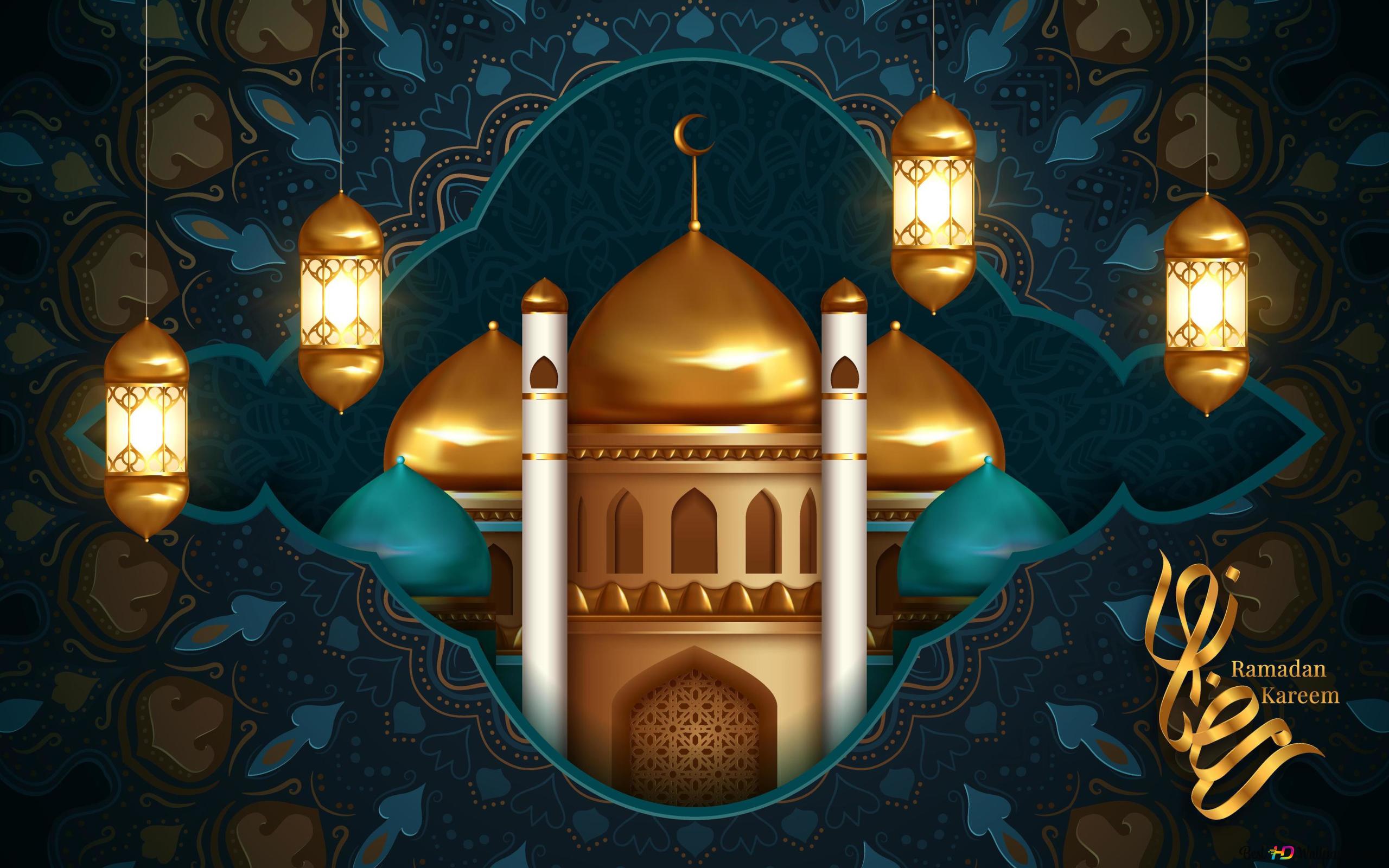 Ramadan themed drawing on special religious days of Muslims in Islam 2K wallpaper download