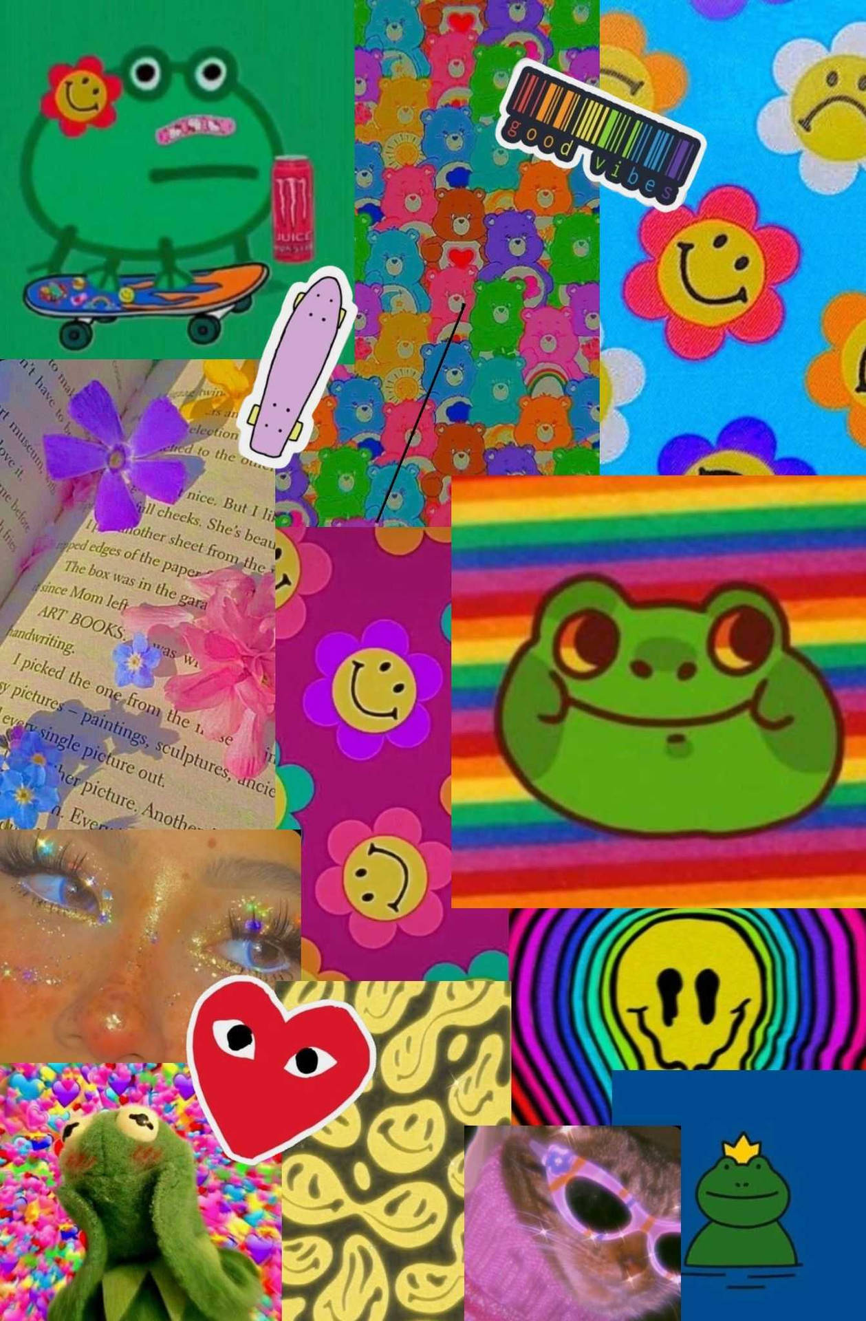 Download Indie Kid Aesthetic Collage Heart Frog Smiley Wallpaper