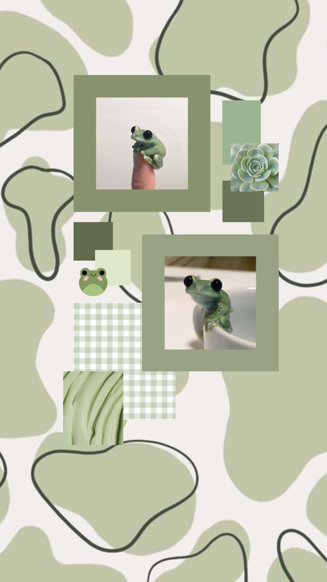 Download Cute Sage Green Frogs In A Frame Wallpaper
