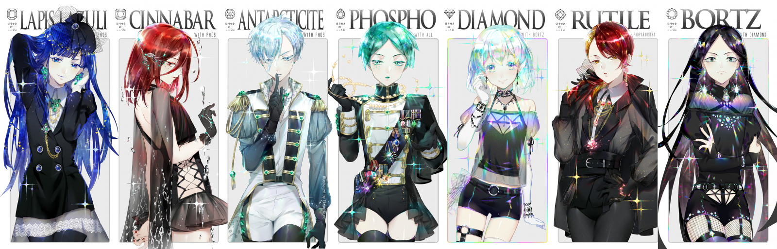 Wallpaper, Houseki no kuni, anime girls, Lapis Lazuli Houseki no Kuni, Cinnabar Houseki no Kuni, Antarcticite Houseki no Kuni, Phos Houseki no Kuni, Diamond Houseki no Kuni, Rutile Houseki no Kuni