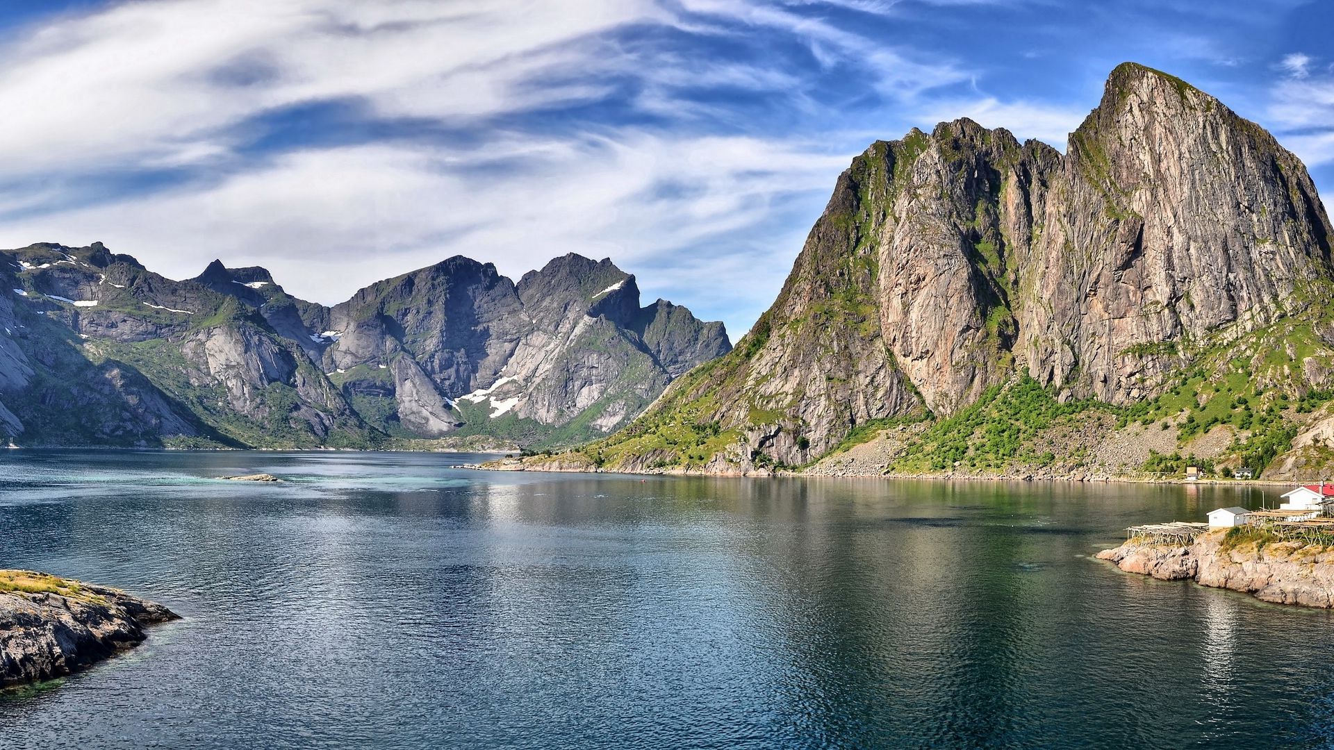 Download wallpaper 1920x1080 mountain, sky, lake, summer full hd, hdtv, fhd, 1080p HD background