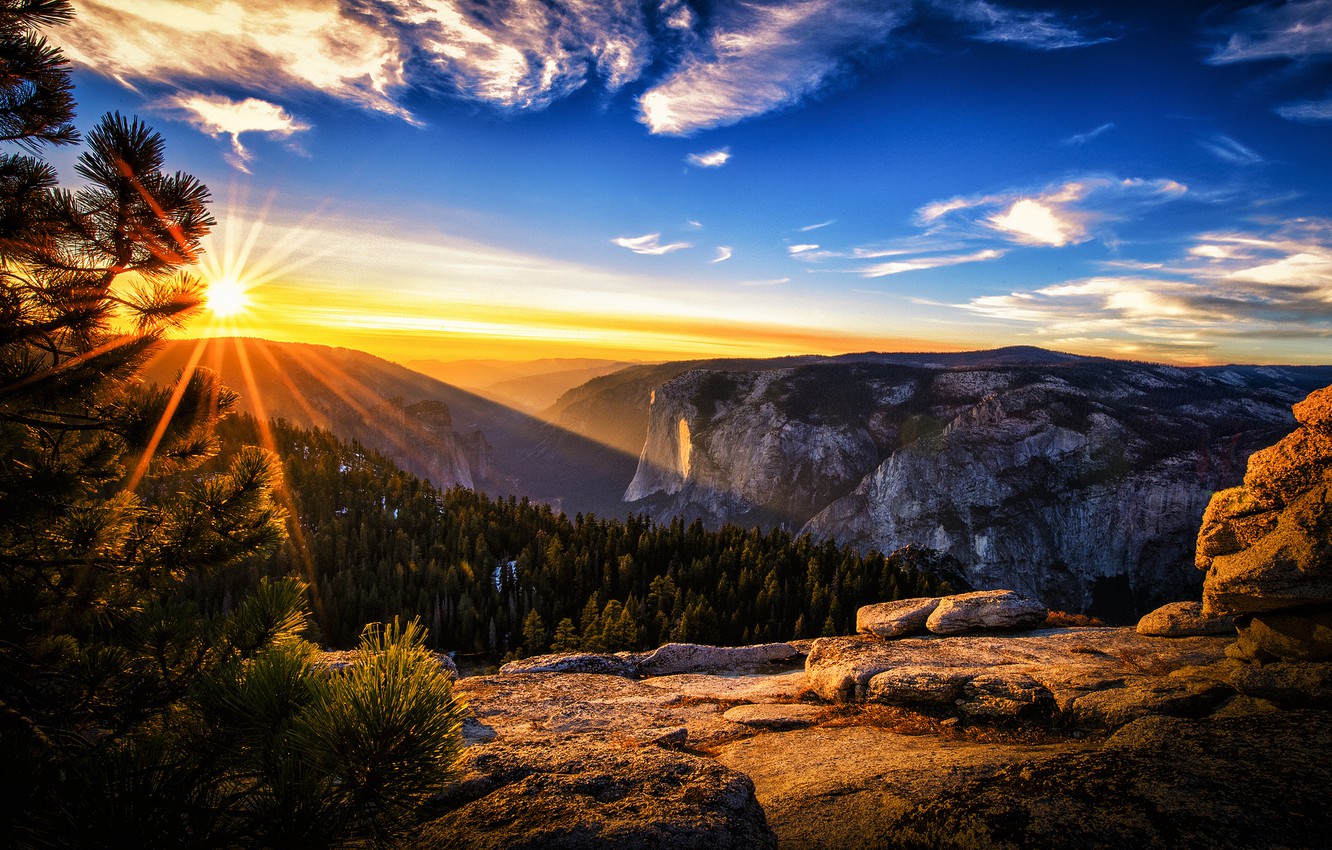 Wallpaper summer, the sun, rays, morning, CA, USA, Yosemite, national Park, Yosemite National Park image for desktop, section природа