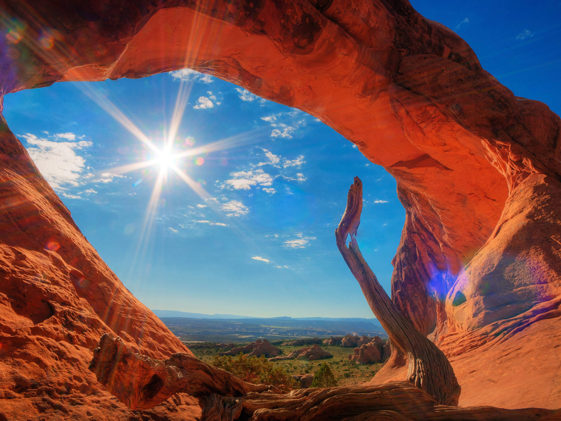 Desert Area Stone Bridge Rays Sky Blue National Park Utah Usa Summer Wallpaper HD 1920x1200, Wallpaper13.com