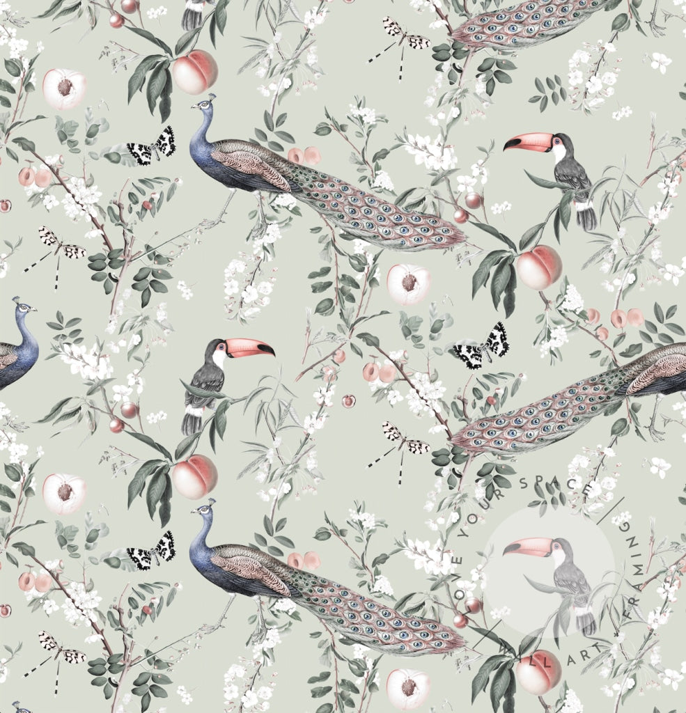 Lyrebird in Sage Designer Wallpaper Your Space