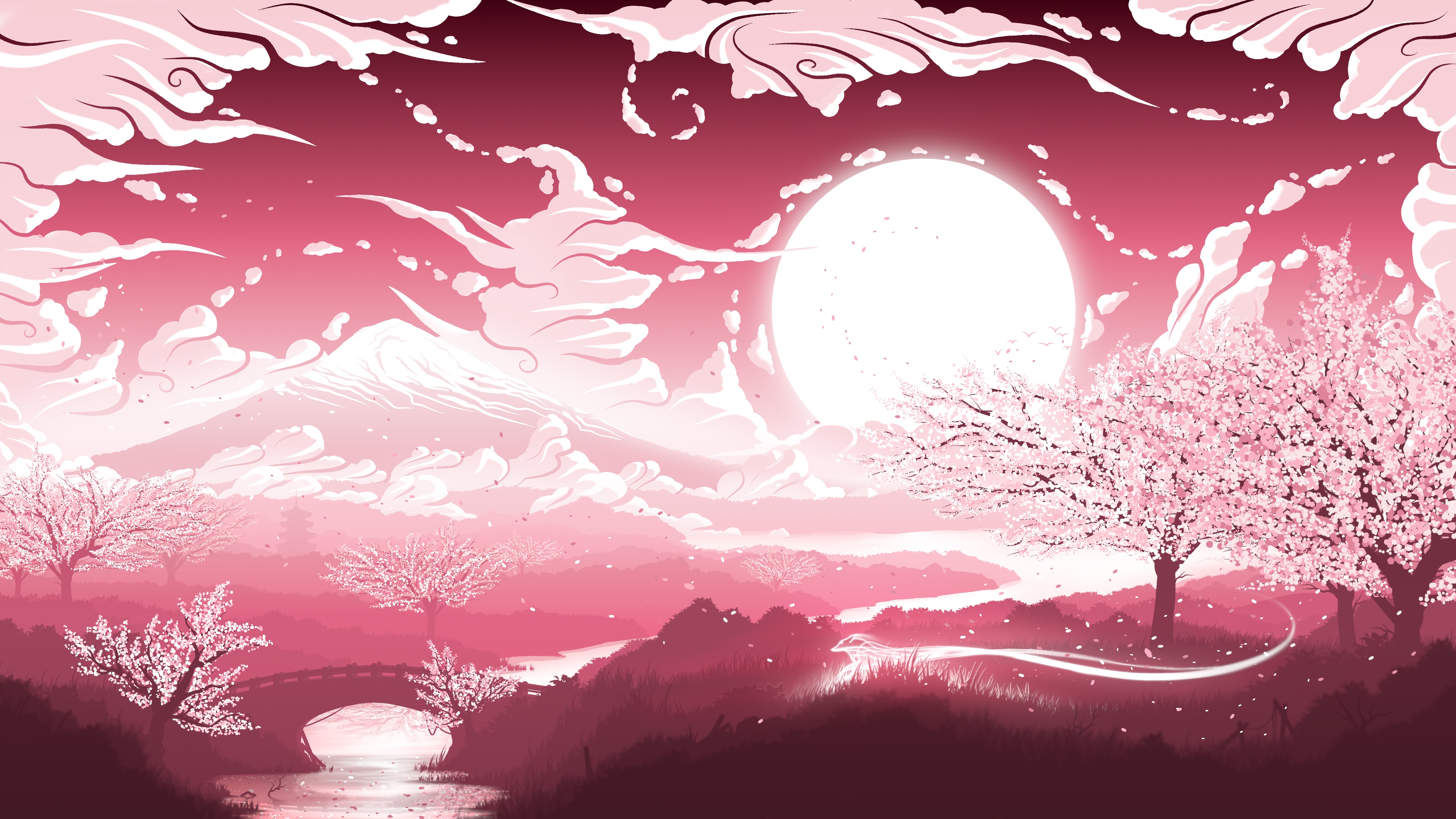 Fantasy Landscape 4K, Cherry Blossom, Sun Gallery HD Wallpaper