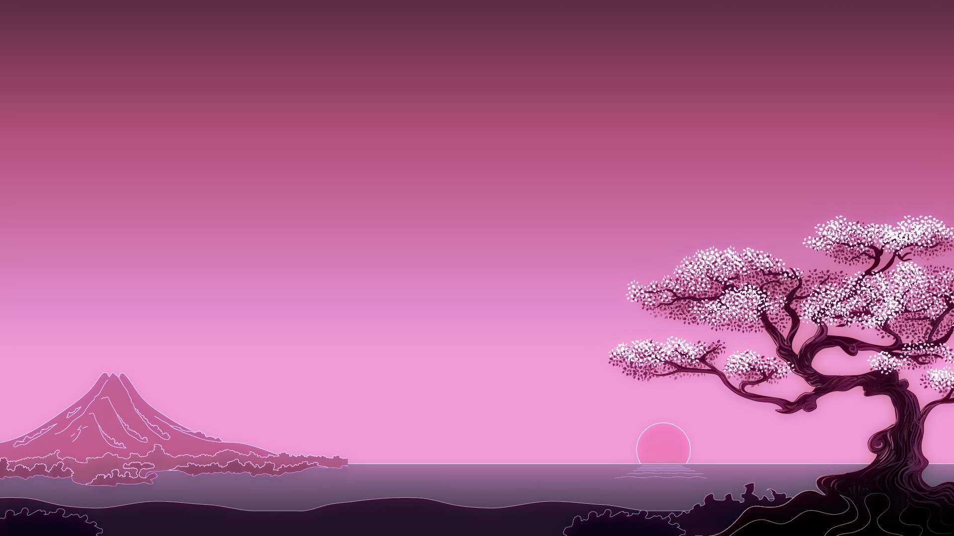 cherry blossom, sakura, luminos, spring, sea, mountain, water, japan, tree, fantasy, morning, sunrise Sunrise