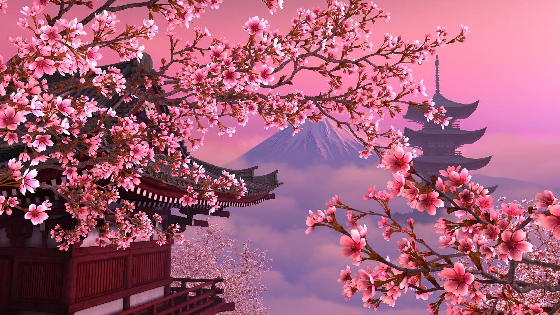 x 1080) Cherry blossom on Mount Fiji animated wallpaper