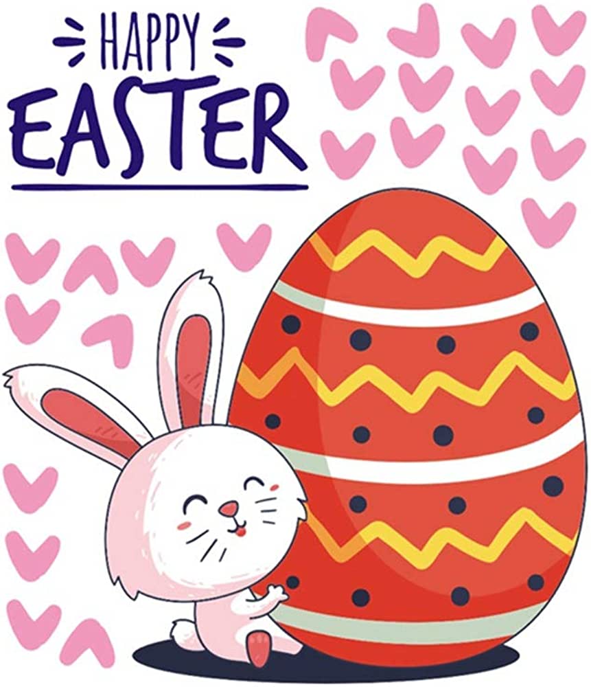 Amosfun Cartoon Cute Easter Egg Heart Rabbit Wall Sticker Wallpaper Art Decal 28x33cm, Tools & Home Improvement