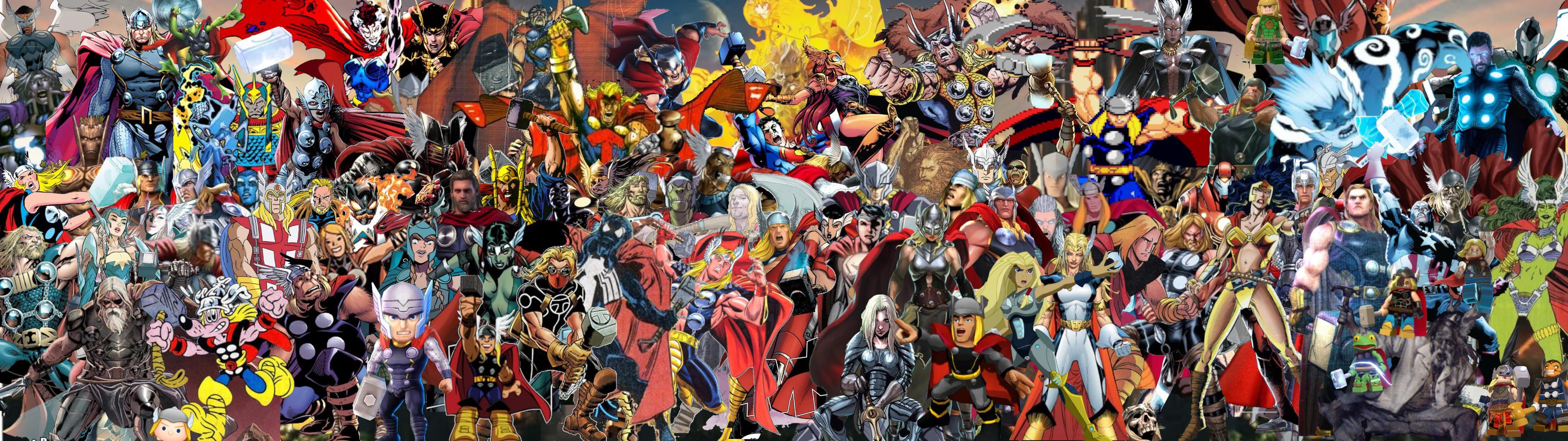 So I made a dual screen wallpaper with every alternate universe Thor I could find for the ultimate Thor Corps