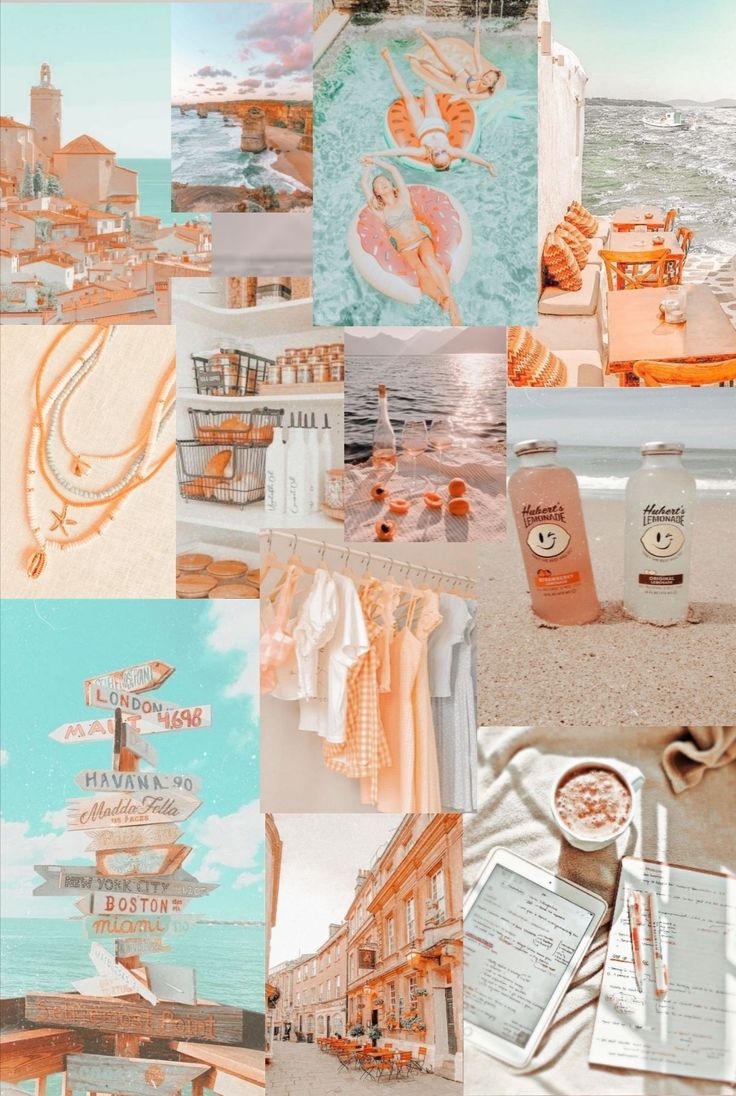 collage aesthetic wallpaper. Cute summer wallpaper, Preppy wallpaper, Beach wall collage