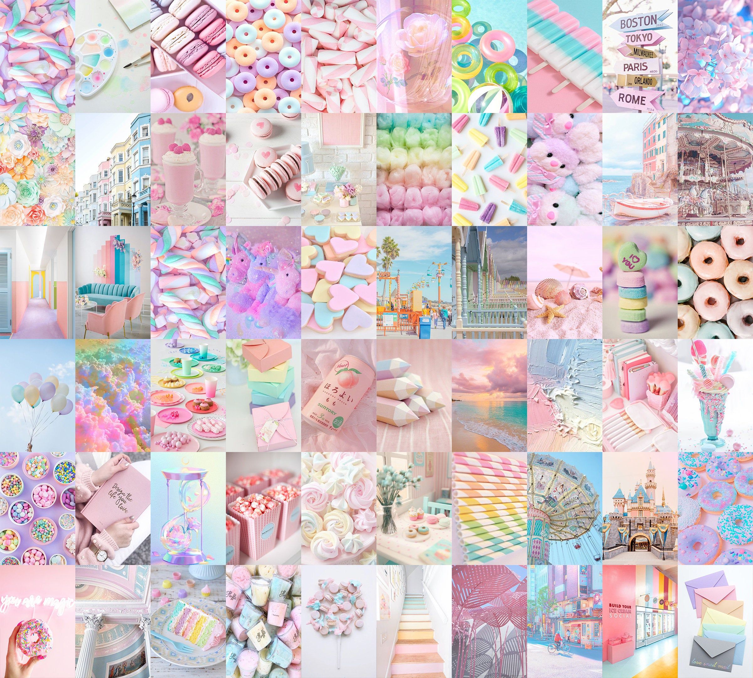 Colorful Pastel Cotton Candy Rainbow Aesthetic Wall Collage. Rainbow aesthetic, Wall collage, Rainbow wallpaper
