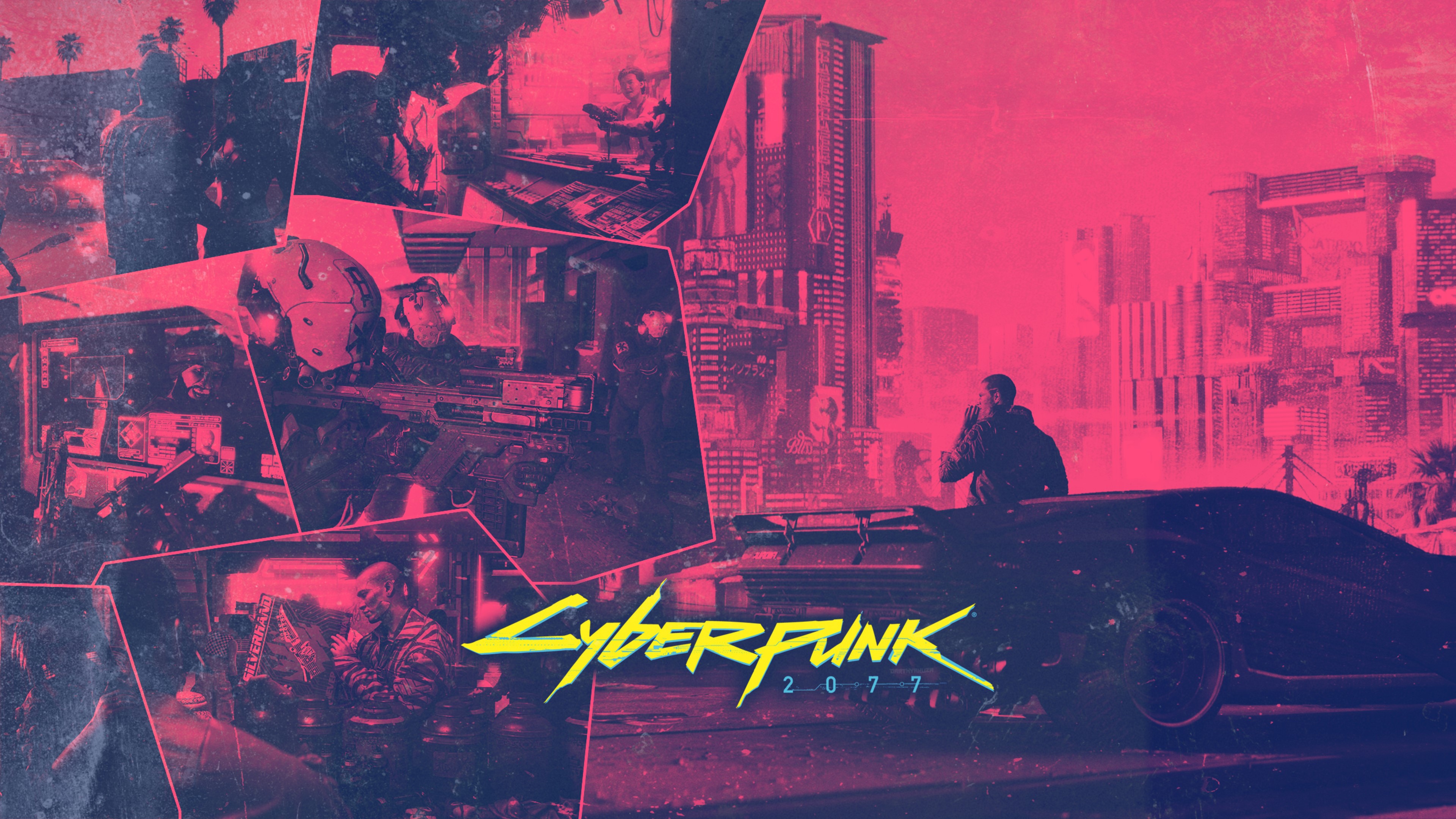 Wallpaper / Cyberpunk cyberpunk, CD Projekt RED, video games, car, logotype, pink, noise, cityscape free download