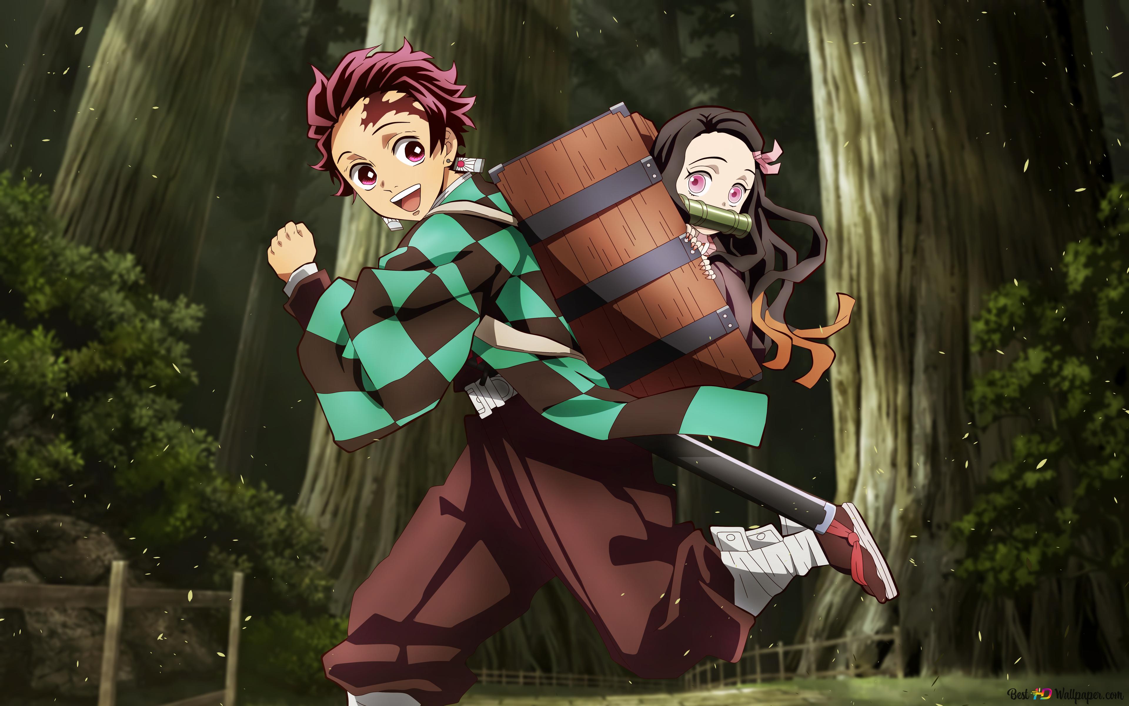 Demon slayer: kimetsu no yaiba nezuko kamado tanjiro kamado 4K wallpaper download