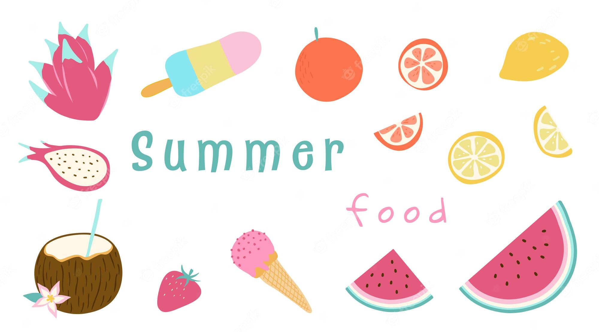 Premium Vector. Summer food collection enjoy and relax with pleasure and taste