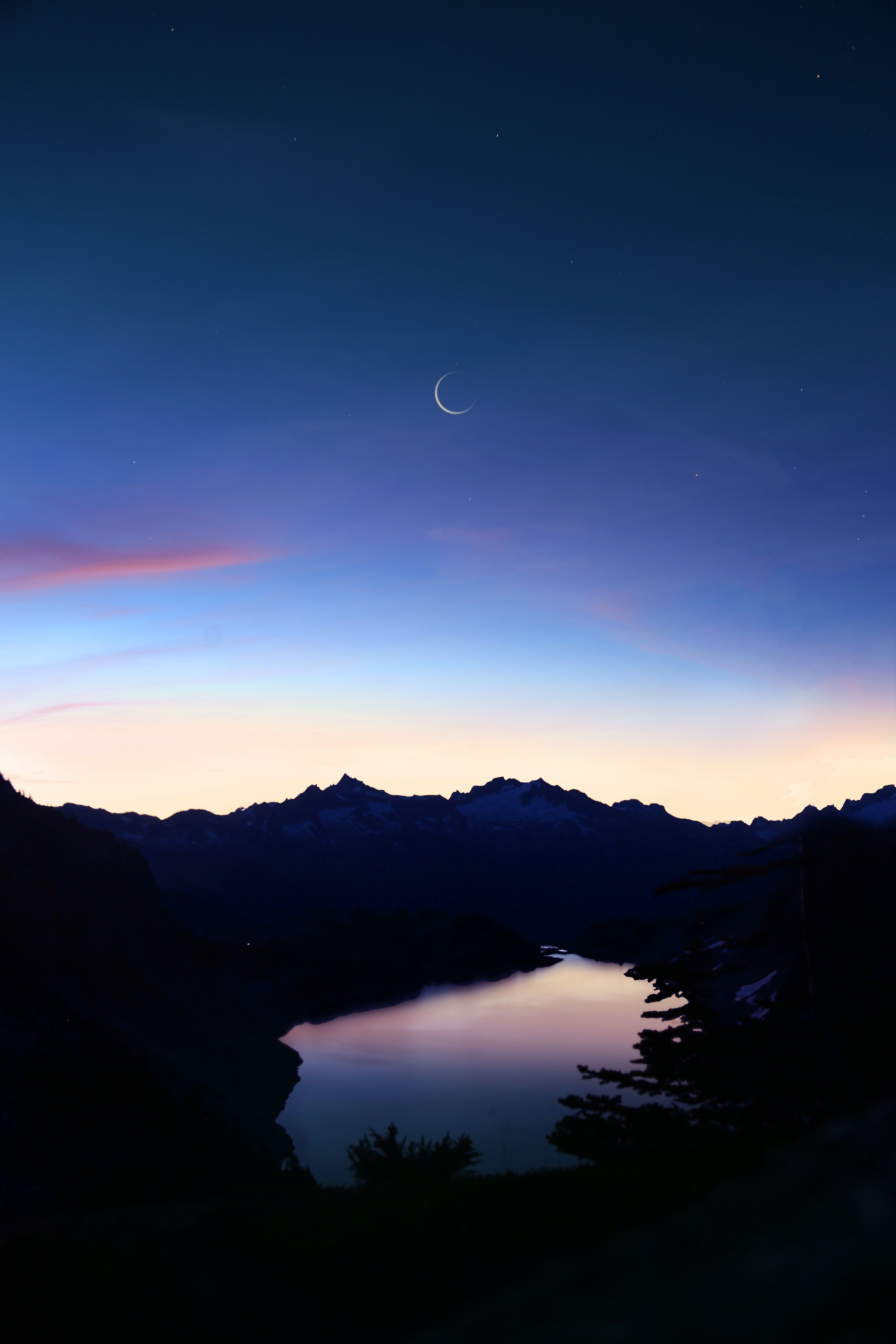 Hidden Lake Wallpaper 4K, Mountains, Silhouette, Nature