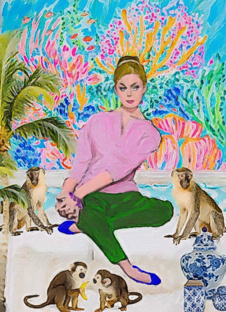 Blonde, monkeys and Lilly Pulitzer wallpaper Painting
