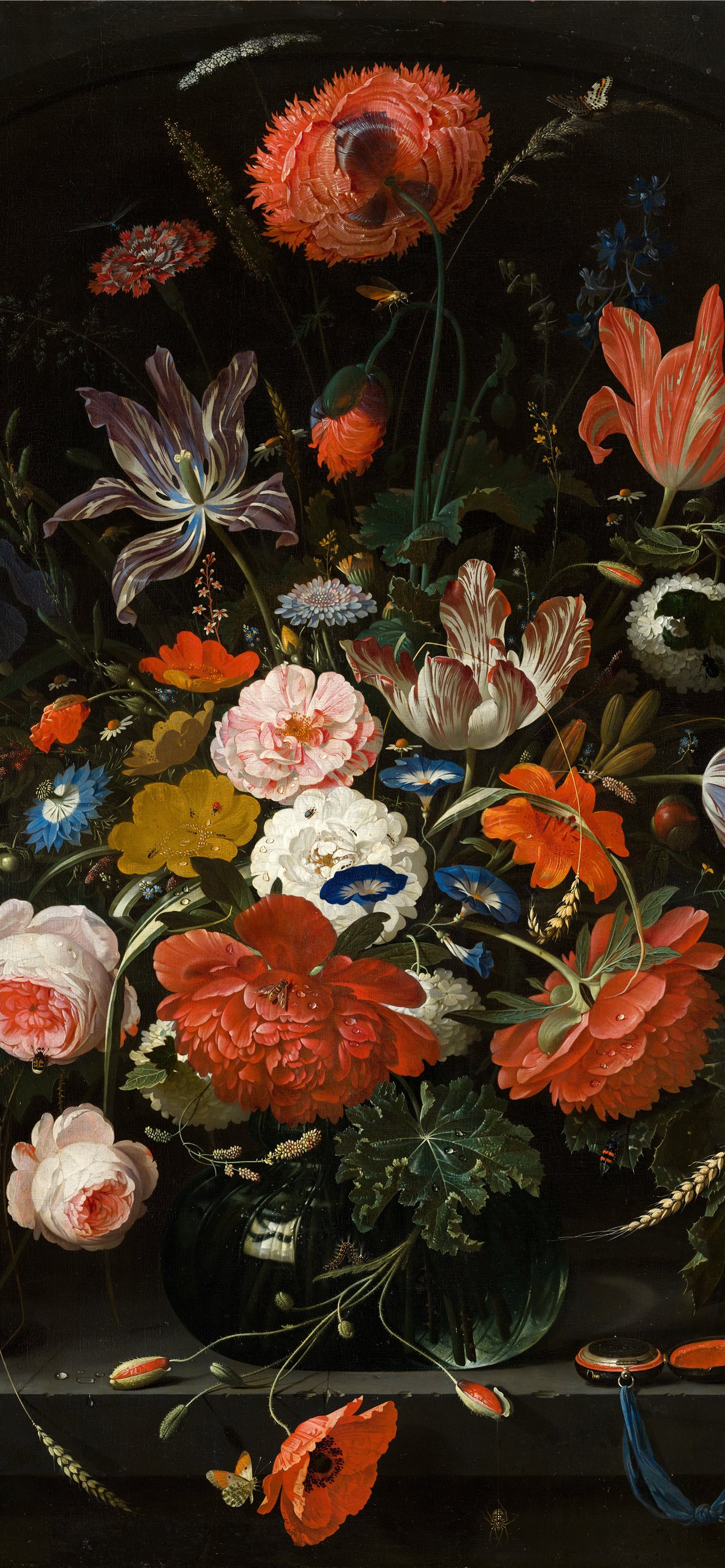 red and blue flowers painting iPhone Wallpaper Free Download