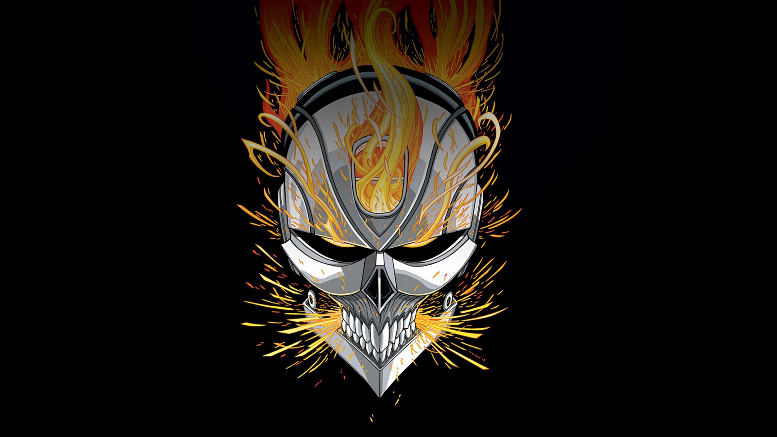 Wallpaper, Marvel Comics, Ghost Rider, Robbie Reyes, skull, fire, black background 1920x1080