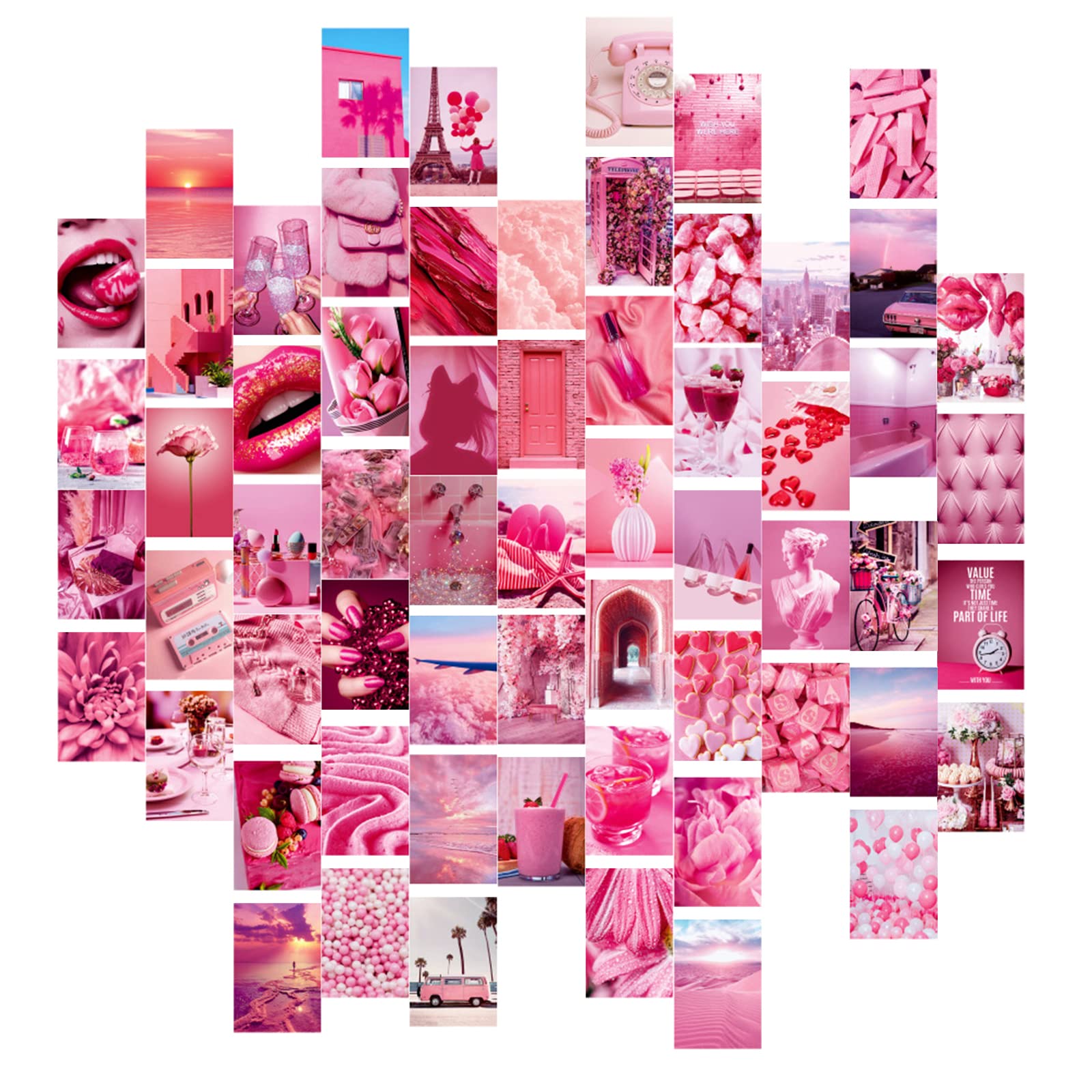 Seed Spring Wall Collage Kit Anesthetic Picture, 50 Pcs Double Sides Pink Posters for Wall Dorm Bedroom, Vintage Wall Art Photo for Girls, 4x6 Inch