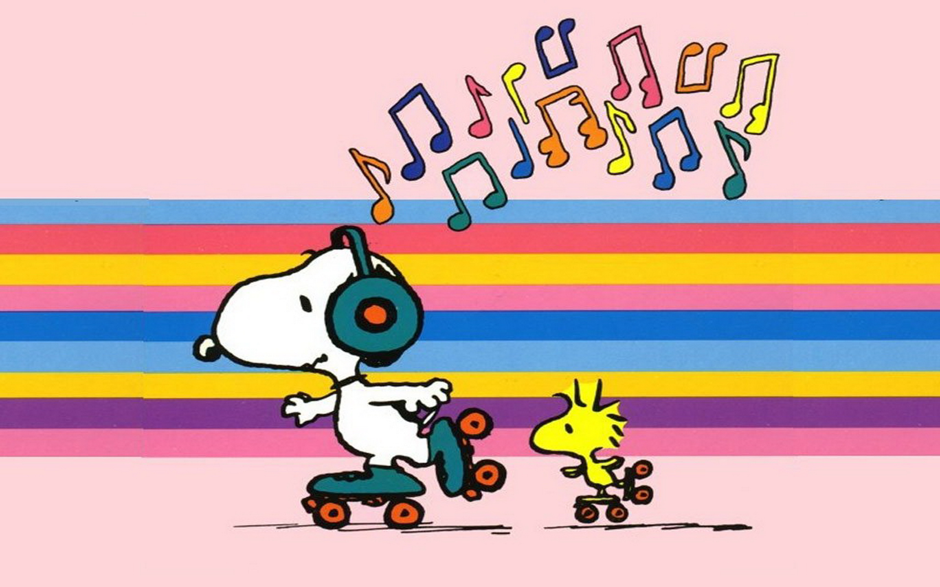 Snoopy and Woodstock listening to Music