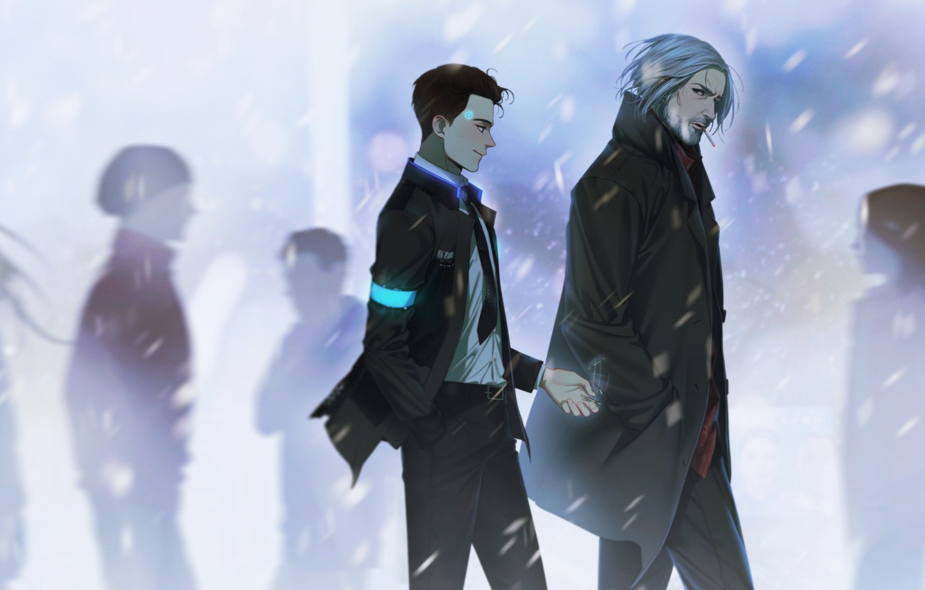 Wallpaper Street, Guys, Cigarette, Detroit Become Human image for desktop, section сёнэн