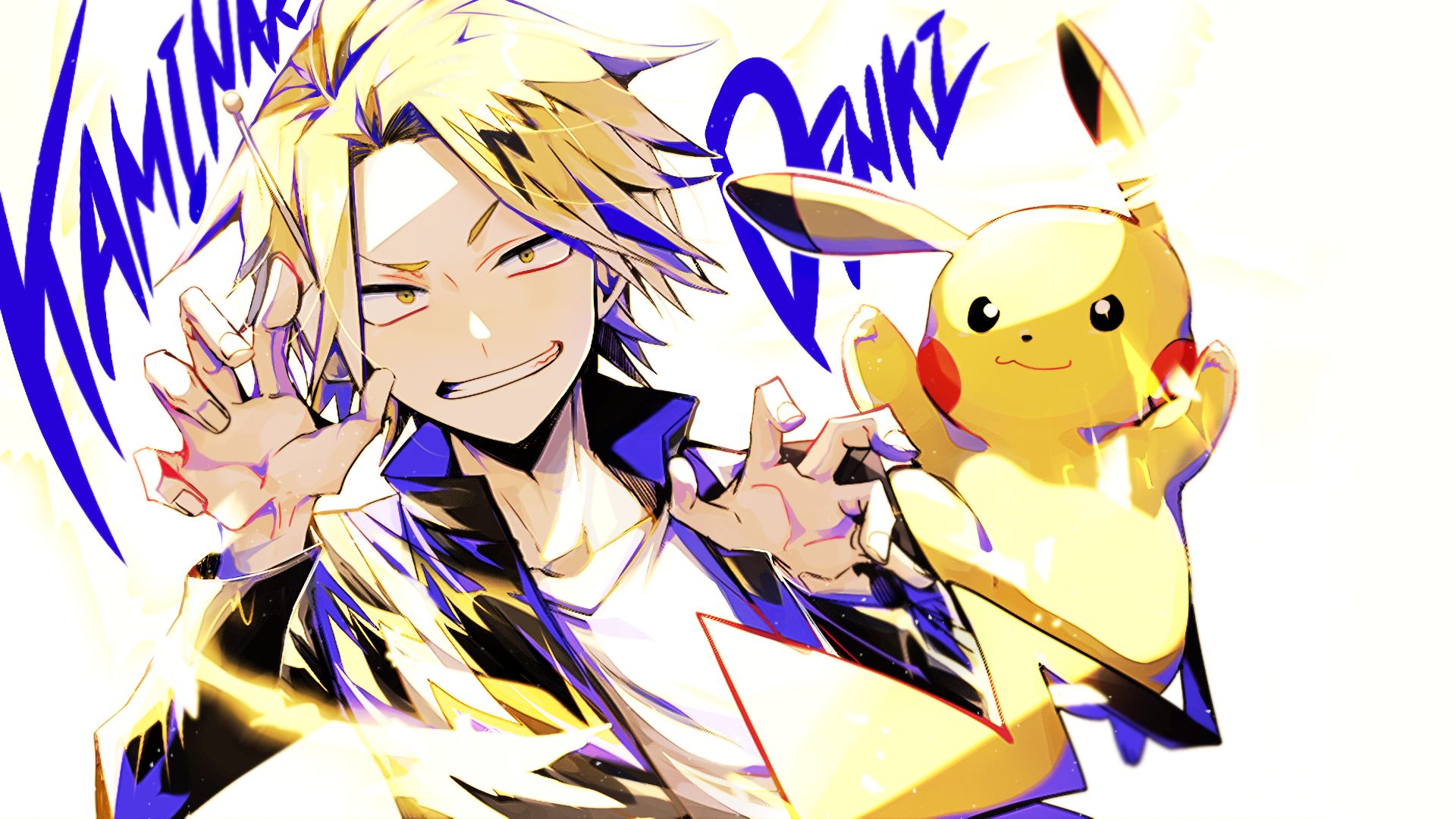 HD desktop wallpaper: Anime, Lightning, Headphones, Smile, Pokémon, Blonde, Tail, Yellow Eyes, Crossover, Pikachu, My Hero Academia, Denki Kaminari download free picture