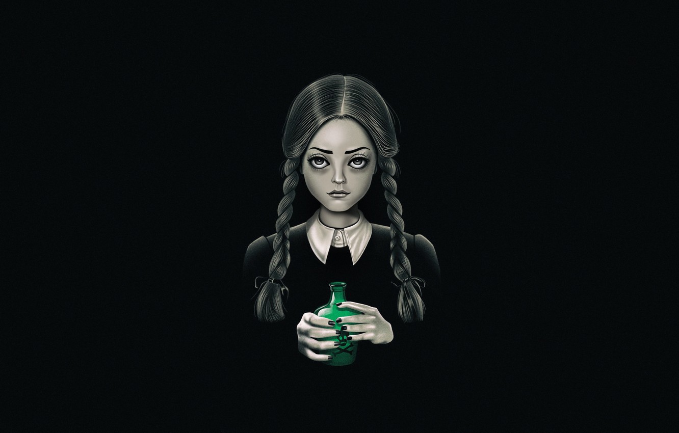 Wallpaper Minimalism, Figure, Art, Addams, Wednesday Addams, The Addams Family, Addams, by Vincenttrinidad, Vincenttrinidad, by Vincent Trinidad, Vincent Trinidad, It's Wednesday Addams, Death Bores Me, Wensday Addams image for desktop, section