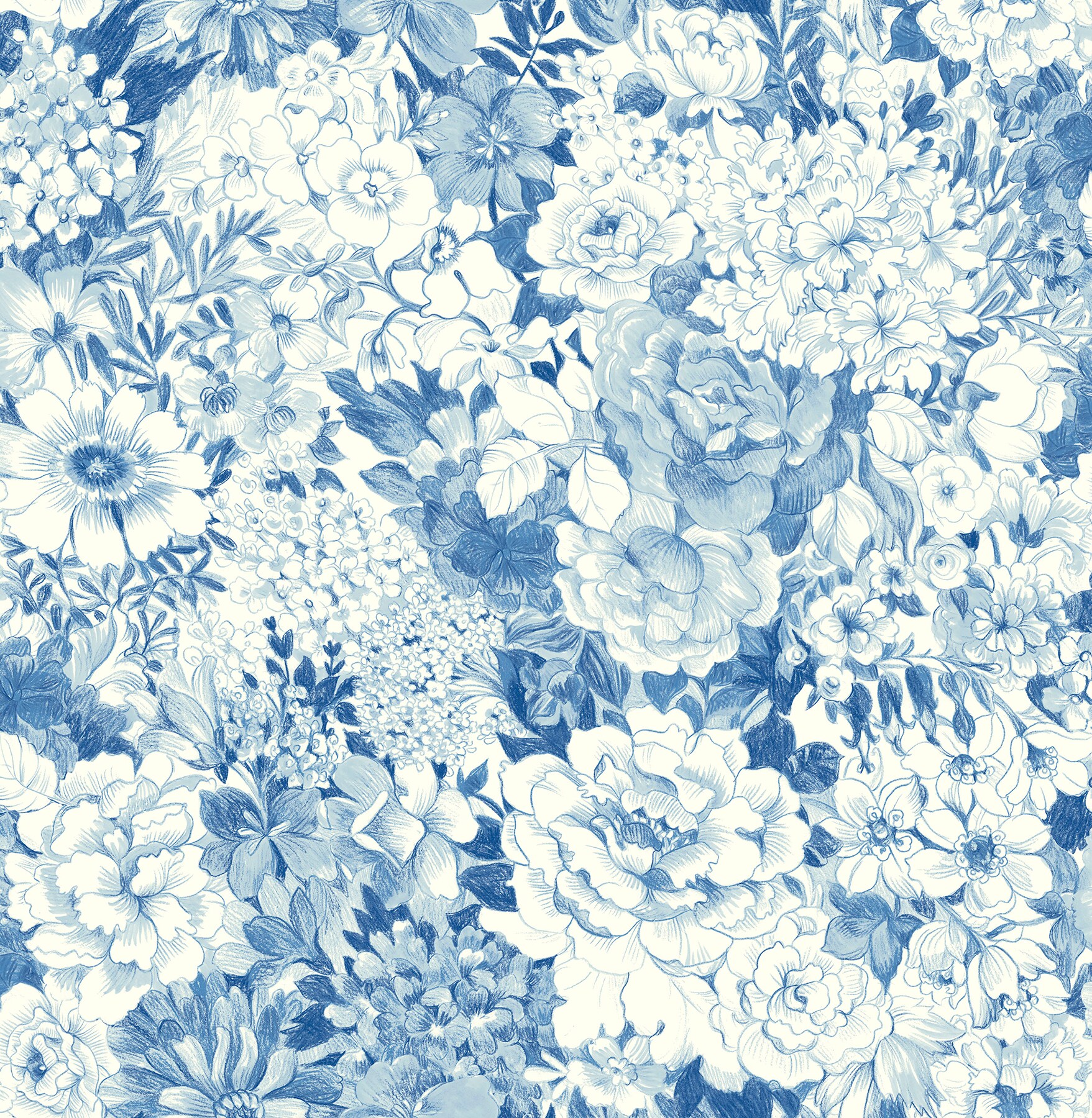 NuWallpaper 30.75 Sq Ft Blue Vinyl Floral Self Adhesive Peel And Stick Wallpaper In The Wallpaper Department At Lowes.com