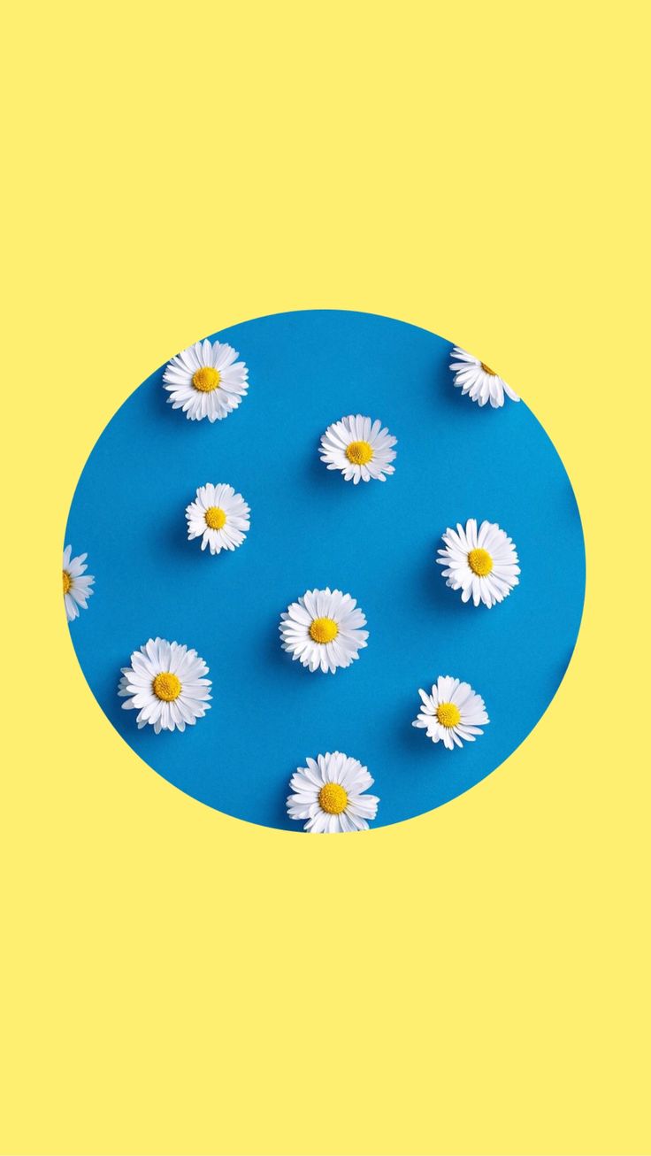 Yellow Lockscreen / Wallpaper / Background Blue Flowers White Circle Aesthetic. Yellow aesthetic, Wallpaper background, Yellow aesthetic pastel