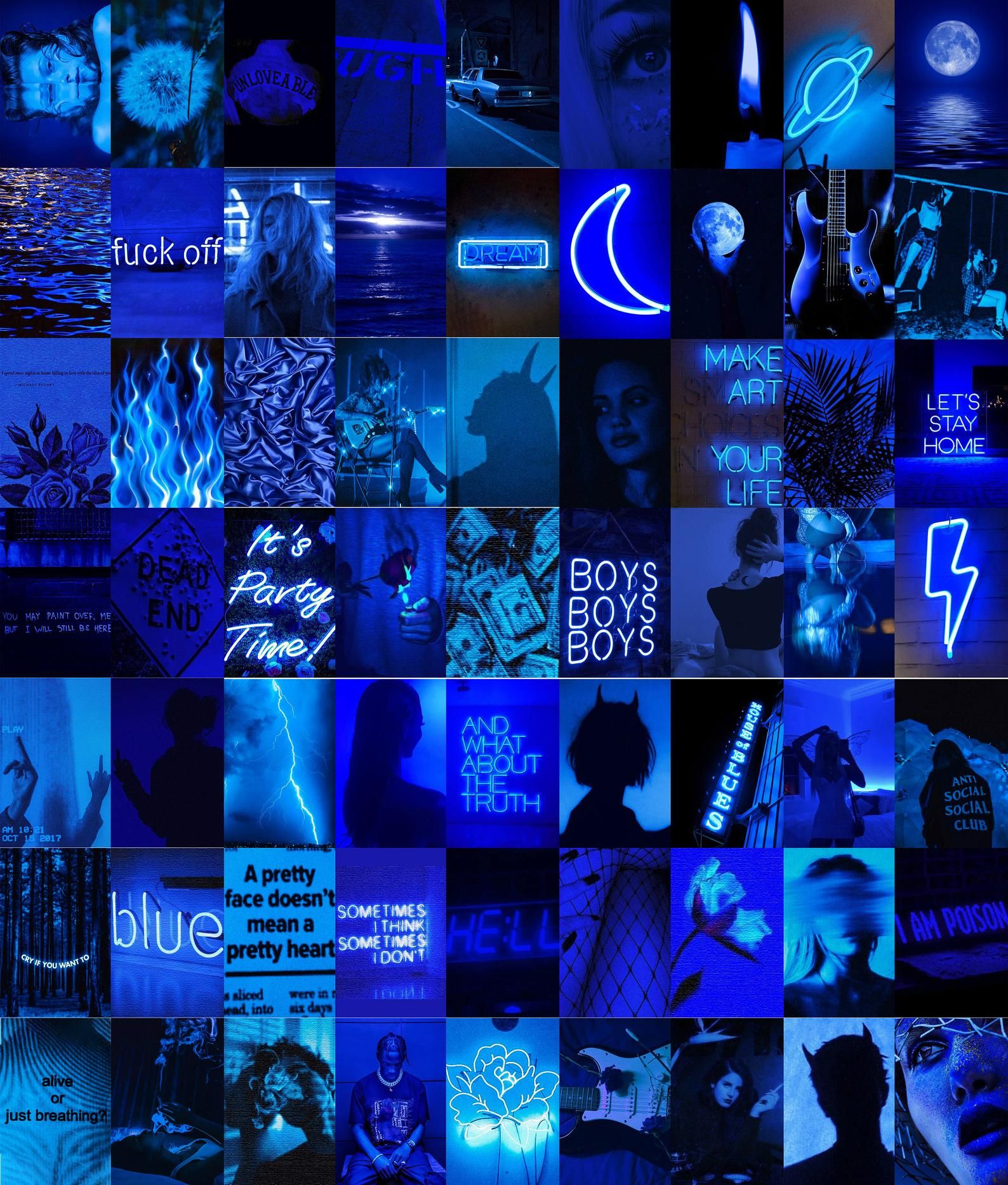 BLUE WALL COLLAGE Kit Dark Blue Aesthetic Collage Kit España. Foto wandcollage, Blaue tapete, Hübsche tapeten