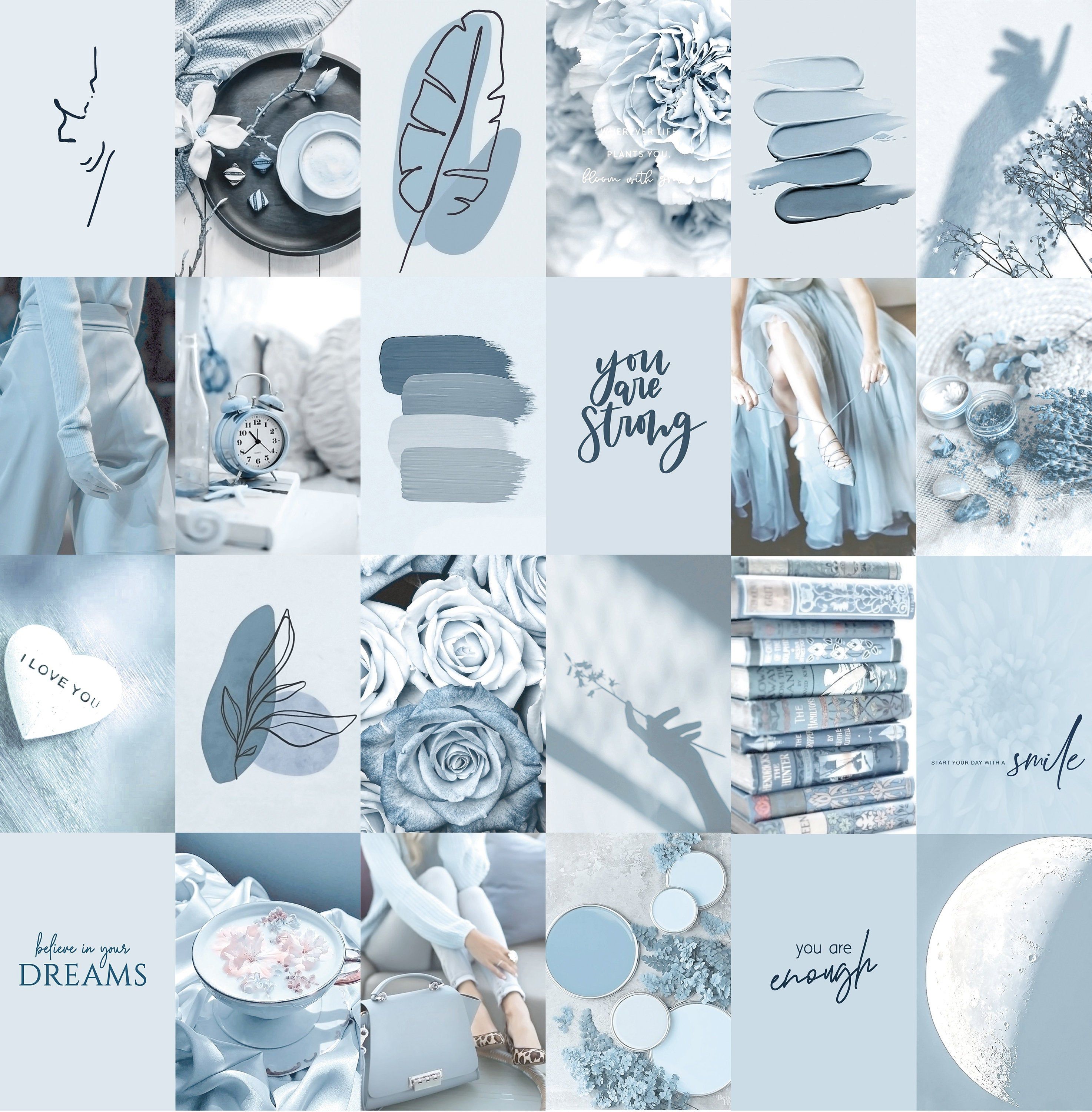 100pcs Soft Blue Wall Collage Kit Aesthetic 1 Dusty Ice Blue. Soft blue walls, Wall collage, Light blue aesthetic