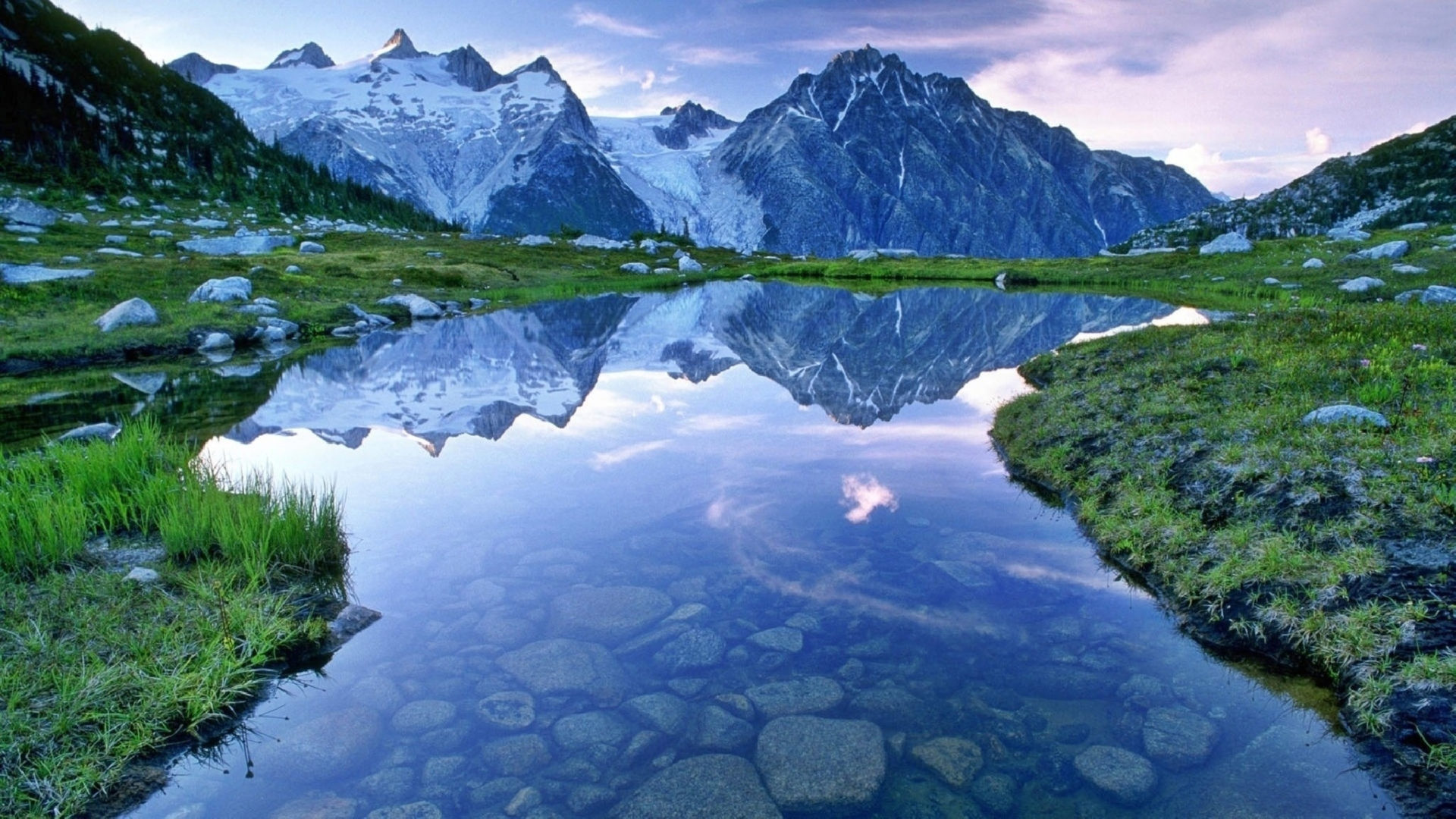 Beautiful Landscape HD Wallpaper Water Mountains With Snow Sky Clouds Reflection, Wallpaper13.com