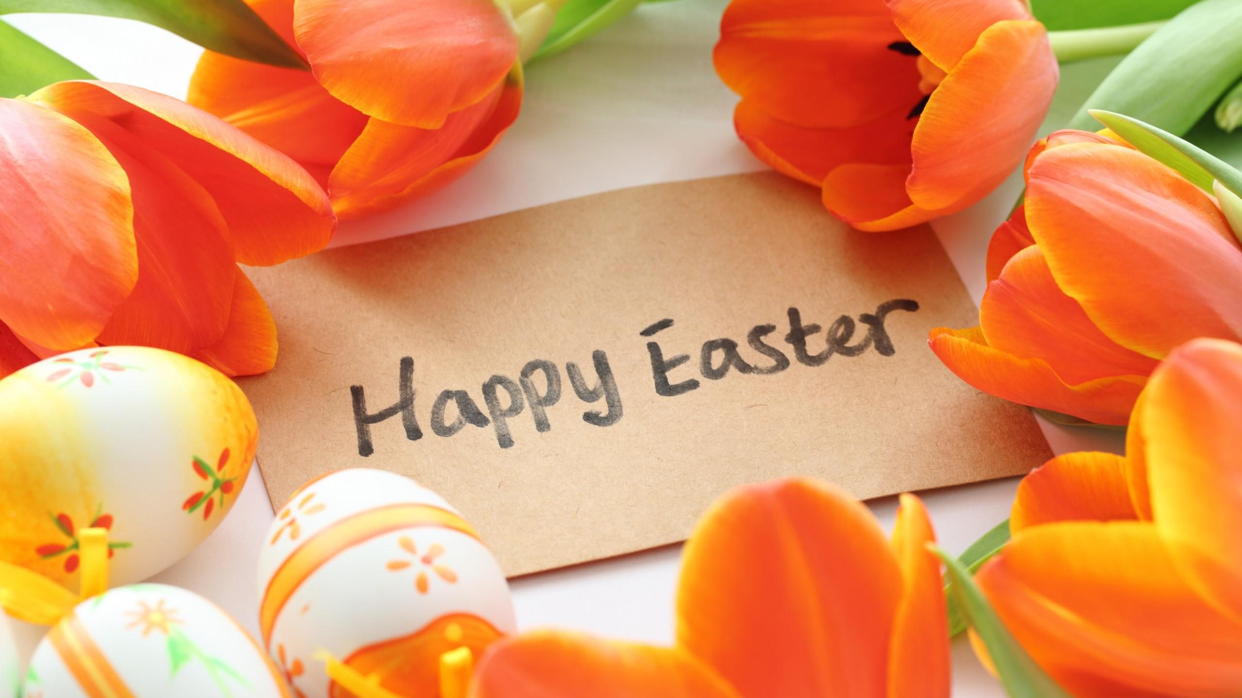 HD desktop wallpaper: Easter, Holiday, Tulip, Orange Flower, Easter Egg, Happy Easter download free picture