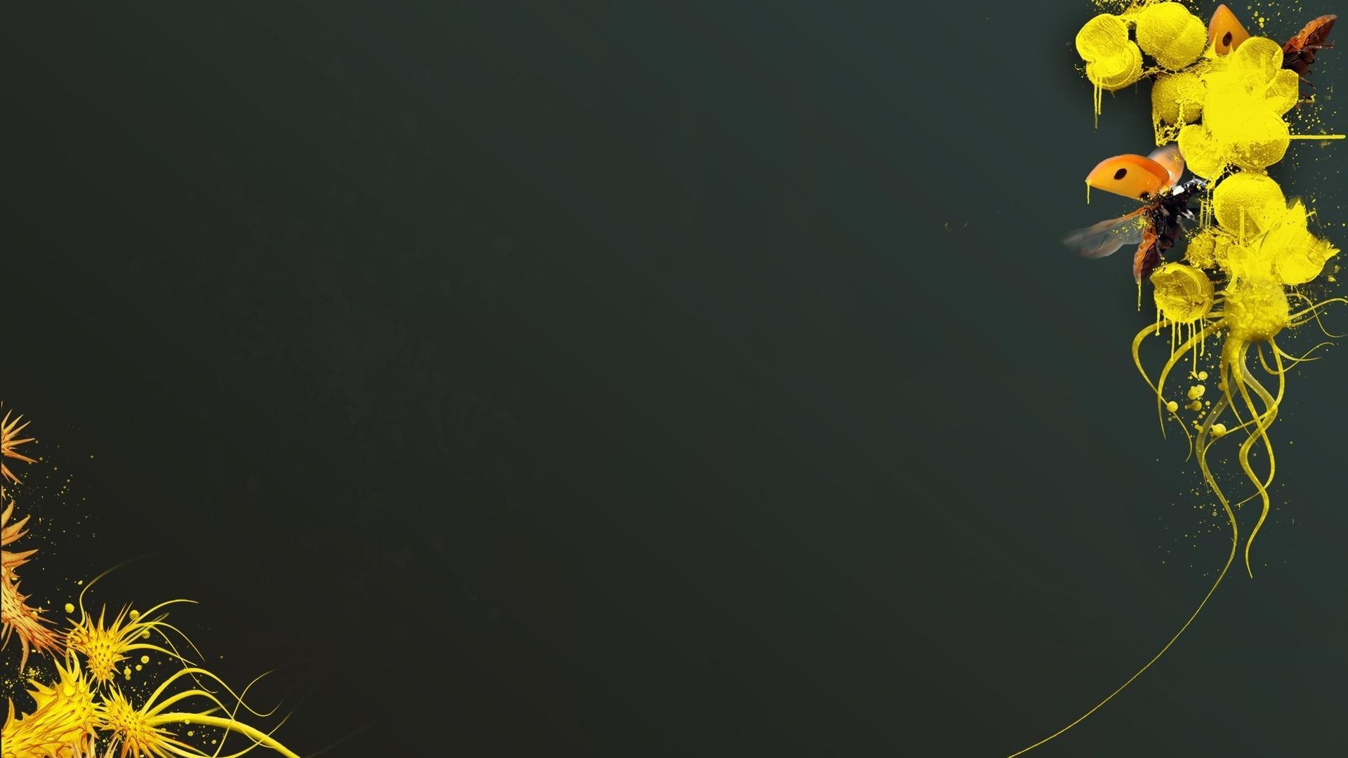 Abstraction of yellow flowers with ladybug wallpaper