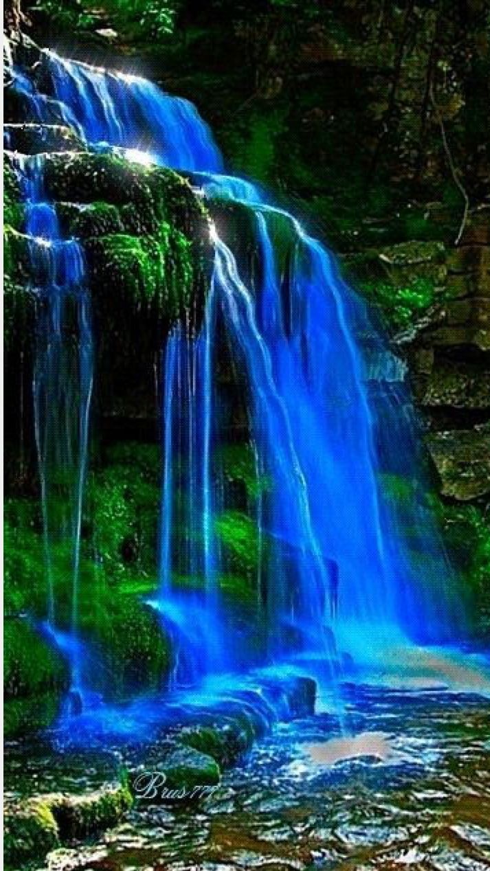 Blue Waterfall. Водопады, Натуральный, Пейзажи
