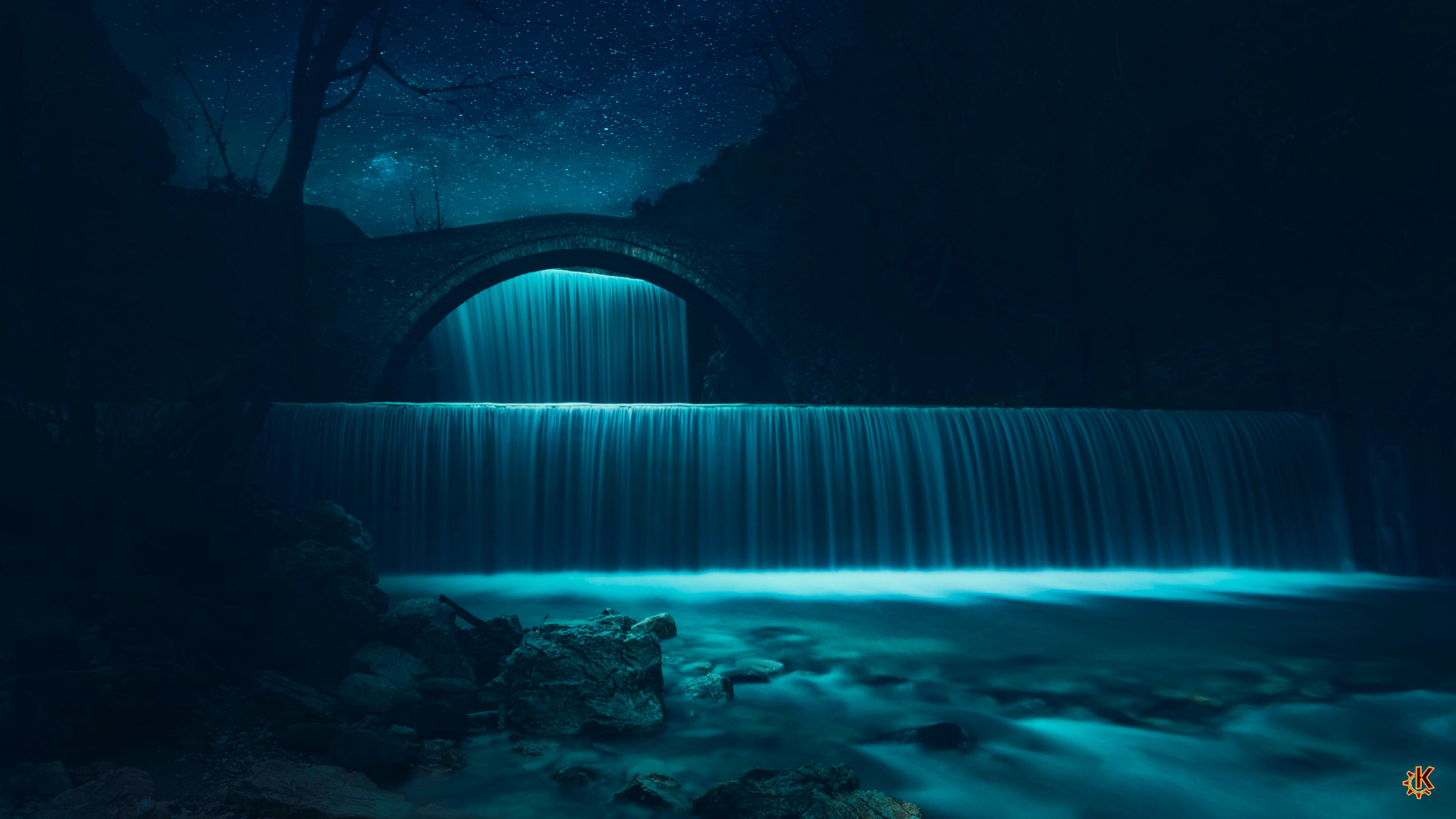 Night Fantastic Waterfall Wallpaper