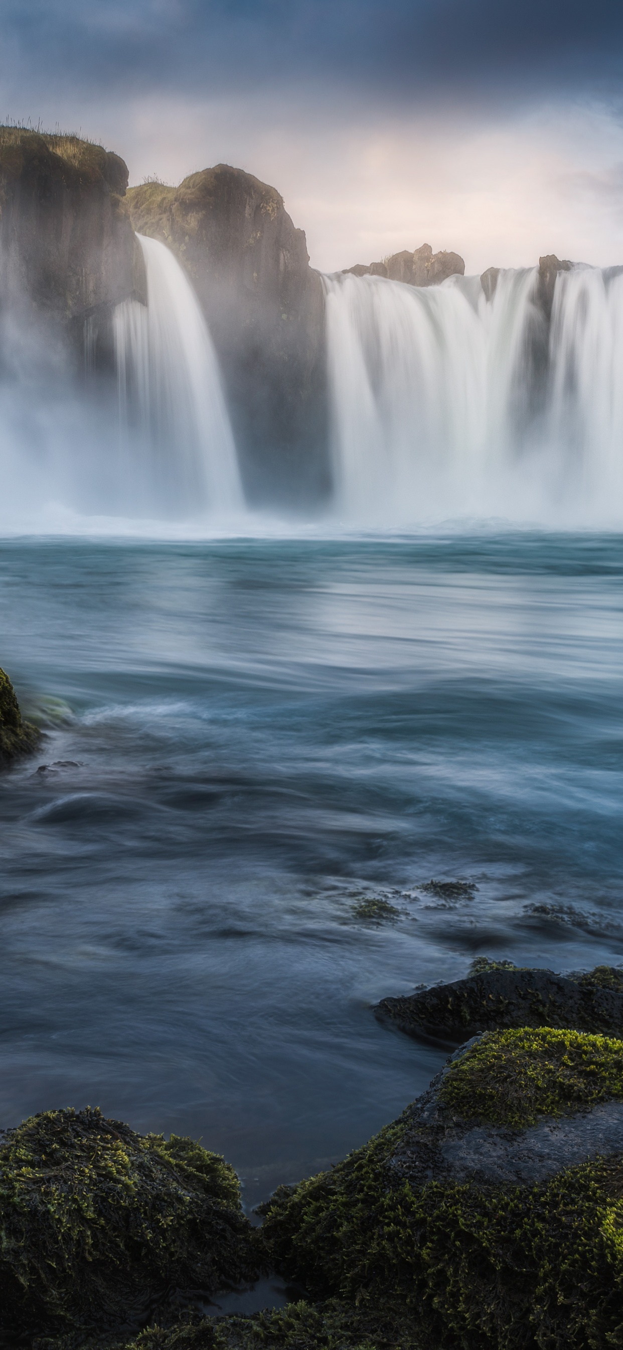 Godafoss waterfall Wallpaper 4K, Iceland, Sunrise, Nature