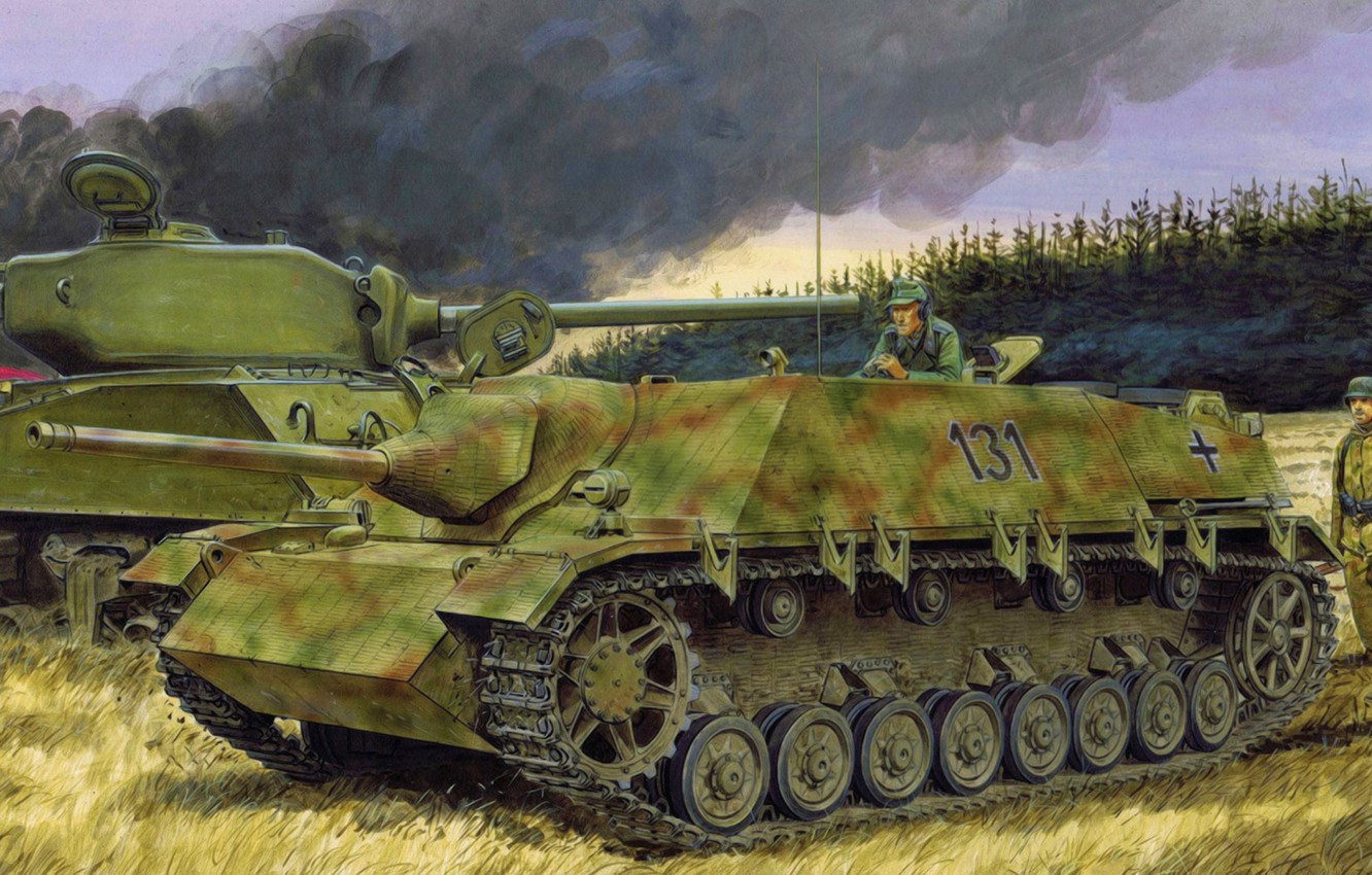 Wallpaper War, Art, Painting, Tank, Ww2, Jagdpanzer IV L 48 Image For Desktop, Section оружие