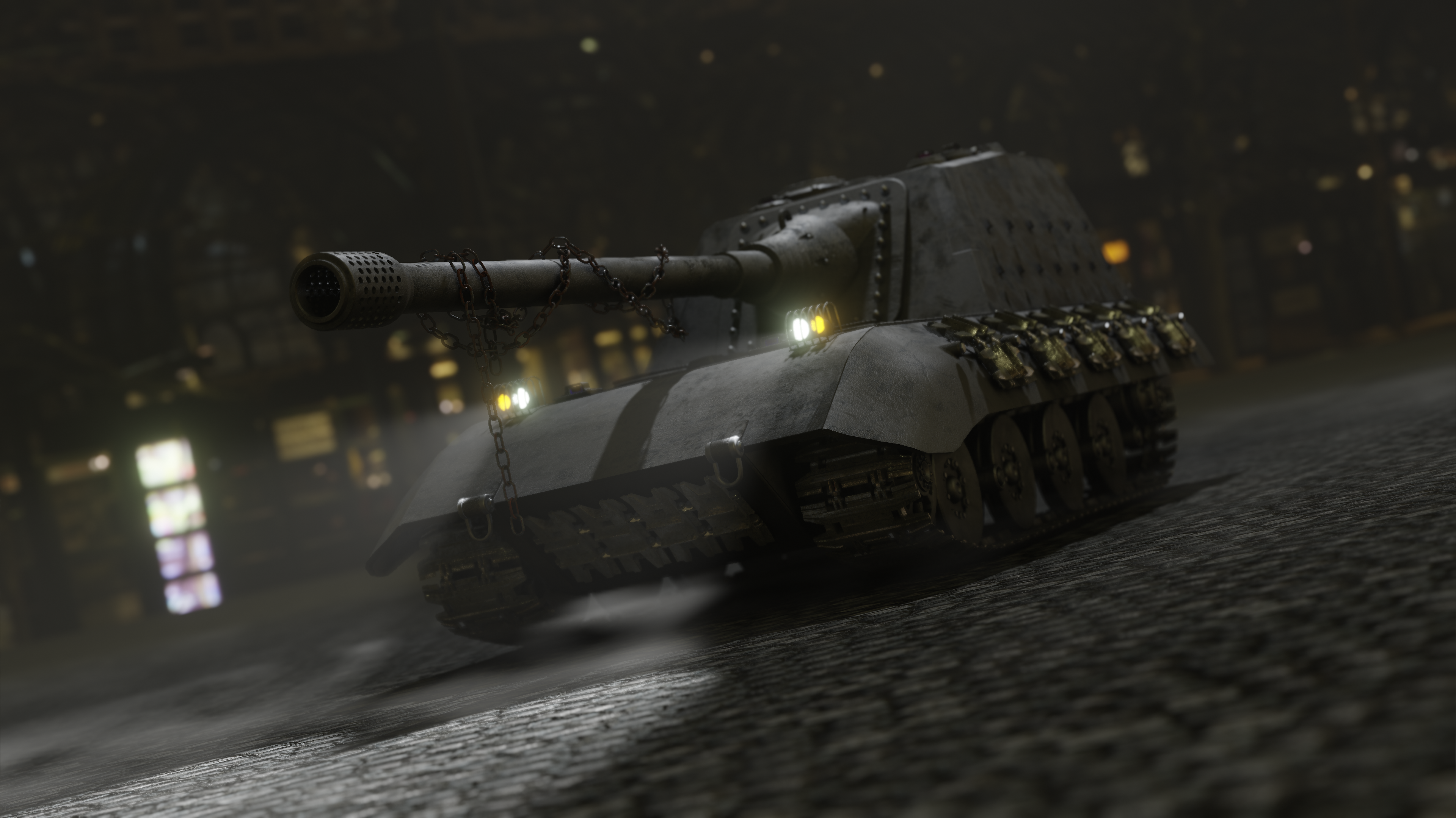 Wallpaper, World War II, tank destroyer, Jagdpanzer E 100, lights, vehicle, military, chains, steel, 3D, CGI, computer 3840x2160