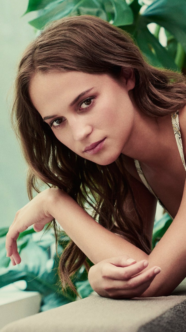 Wallpaper / Celebrity Alicia Vikander Phone Wallpaper, Lying Down, Swedish, Brown Eyes, Actress, Brunette, 750x1334 free download