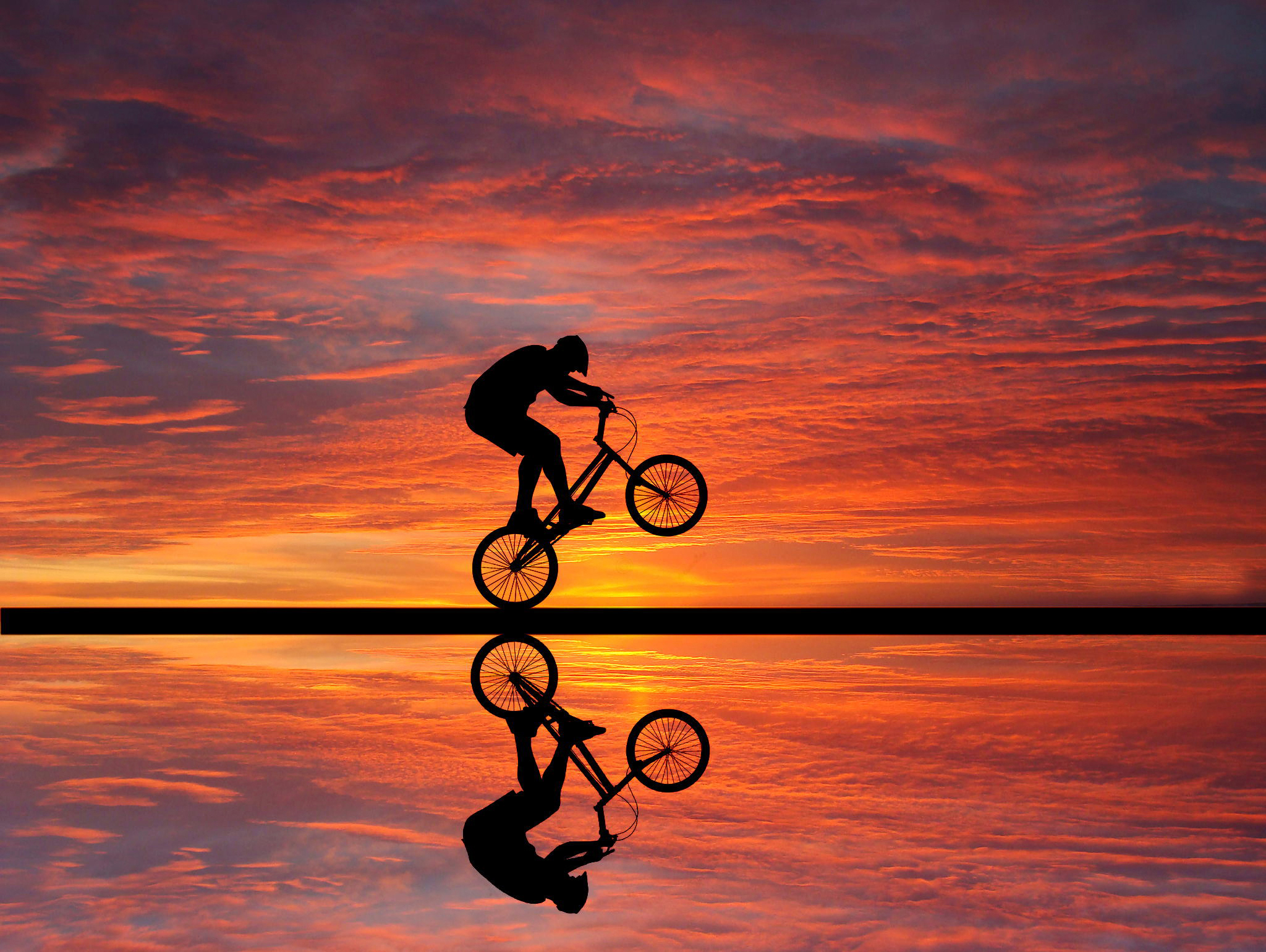 HD desktop wallpaper: People, Sunset, Sky, Reflection, Silhouette, Bike, Cloud, Photography, Bmx, Sport download free picture
