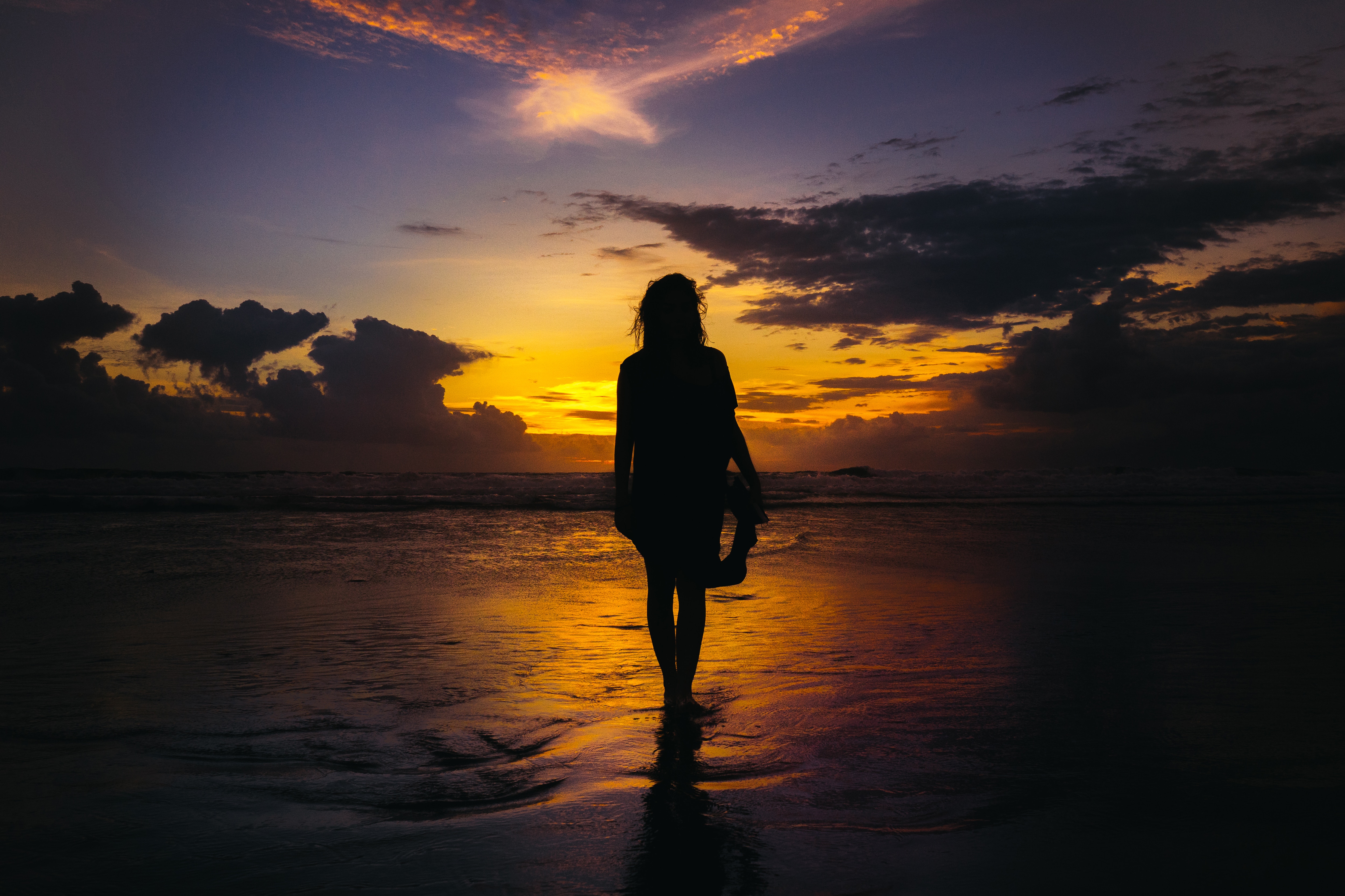 Girl, Woman, 5K, Silhouette, Sunset, Beach Gallery HD Wallpaper